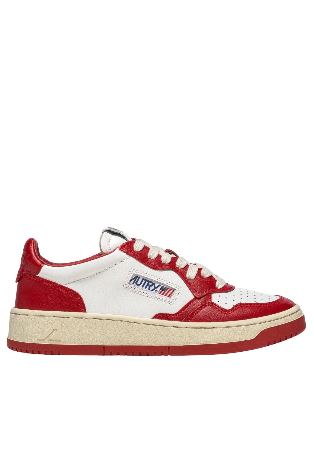 MEDALIST LOW BICOLOR SNEAKERS IN WHITE AND RED LEATHER