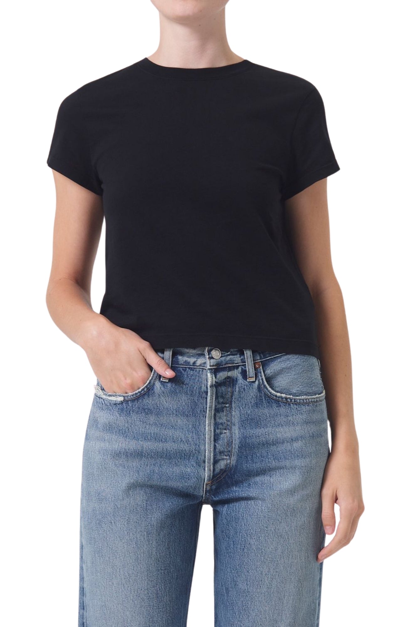 ADINE BLACK SHRUNKEN TEE