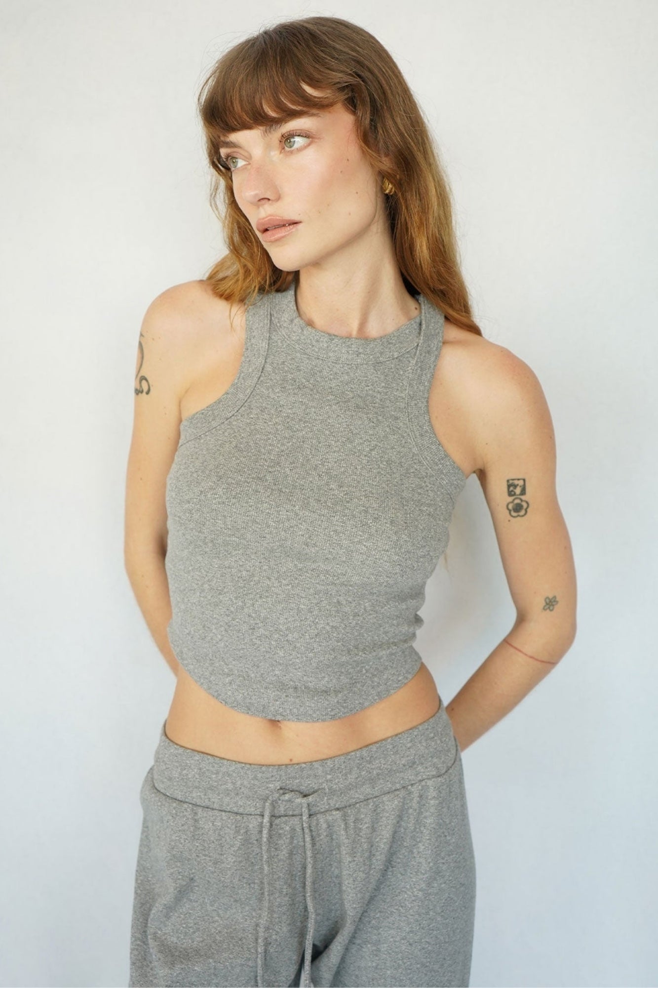 DETRA COTTON RIB HEATHER GREY TANK