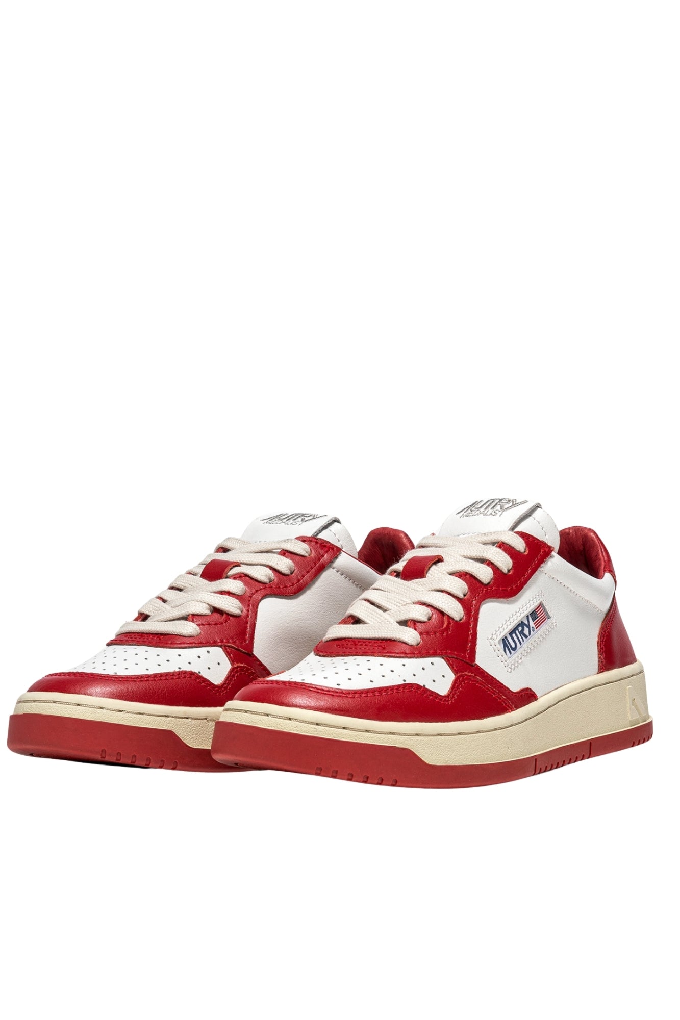 MEDALIST LOW BICOLOR SNEAKERS IN WHITE AND RED LEATHER
