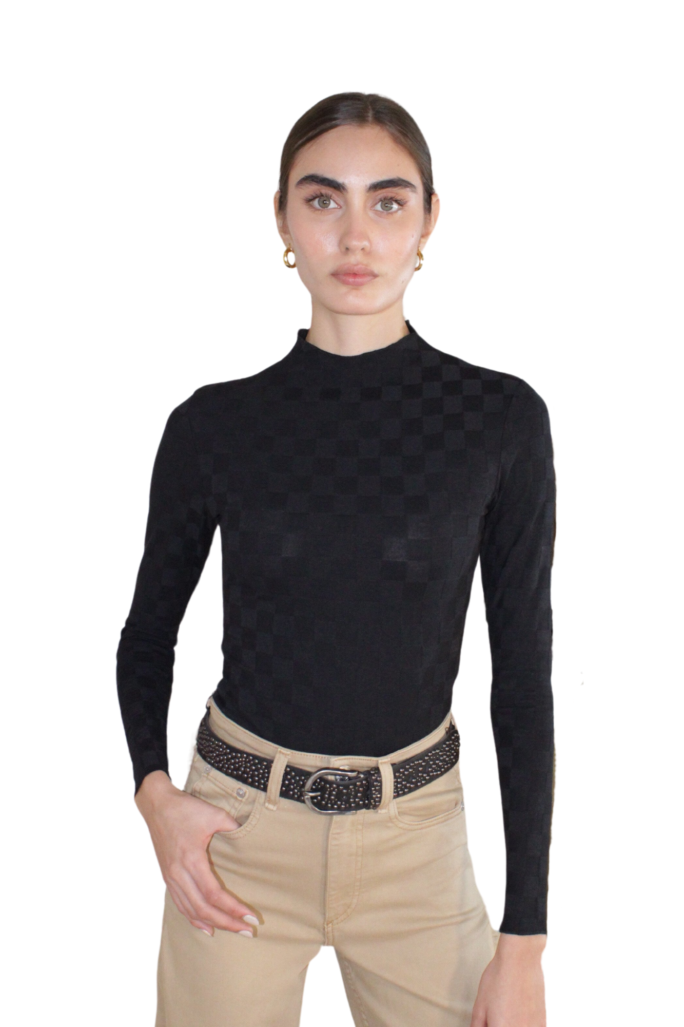 REY CHECK MOCK BLACK LONG SLEEVE