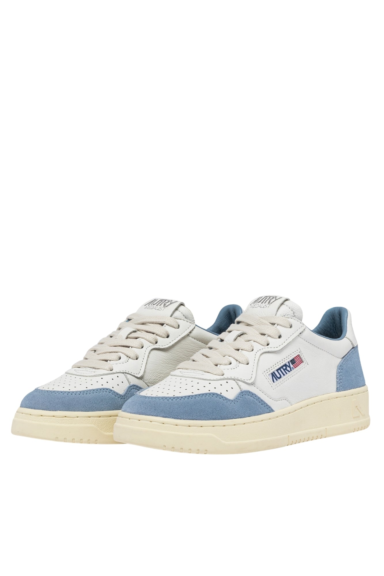 MEDALIST LOW SNEAKERS IN WHITE AND LIGHT BLUE LEATHER AND SUEDE