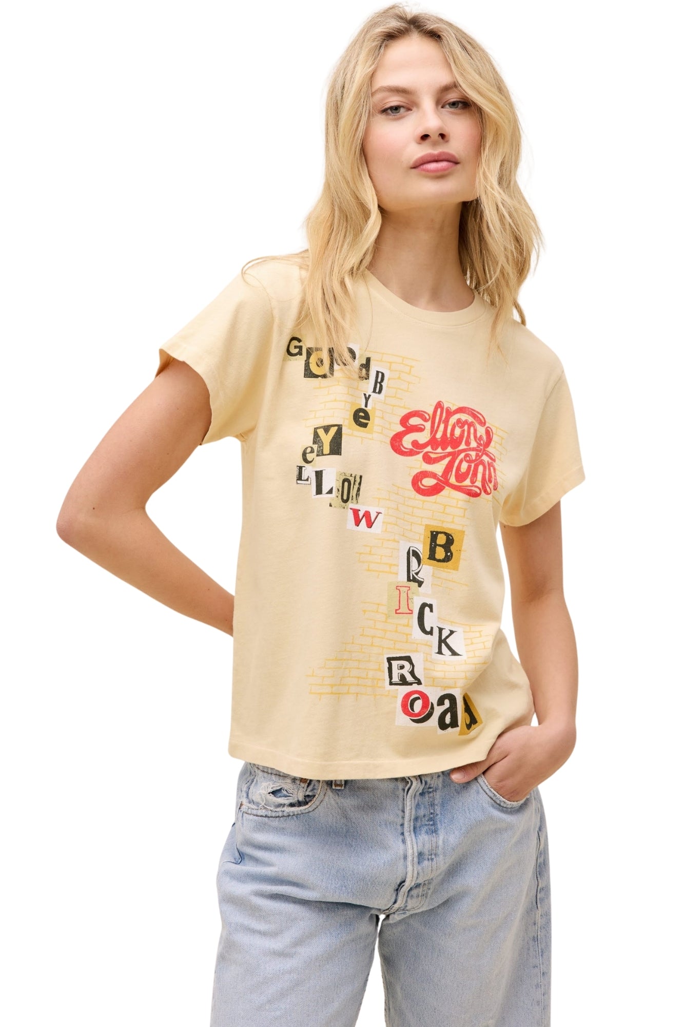 ELTON JOHN GOODBYE YELLOW BRICK ROAD TOUR TEE BUTTER YELLOW