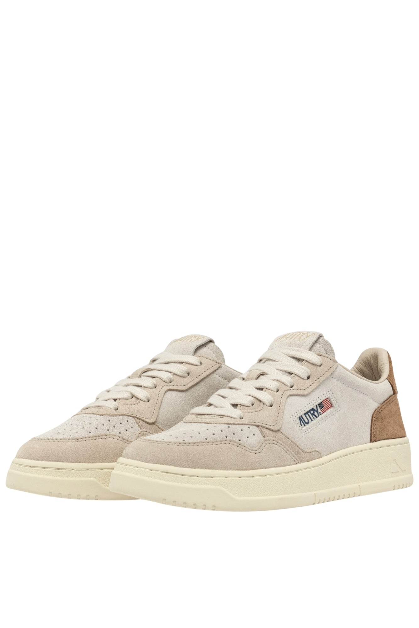 MEDALIST LOW TRICOLOR SNEAKERS IN SAND AND CIGAR SUEDE