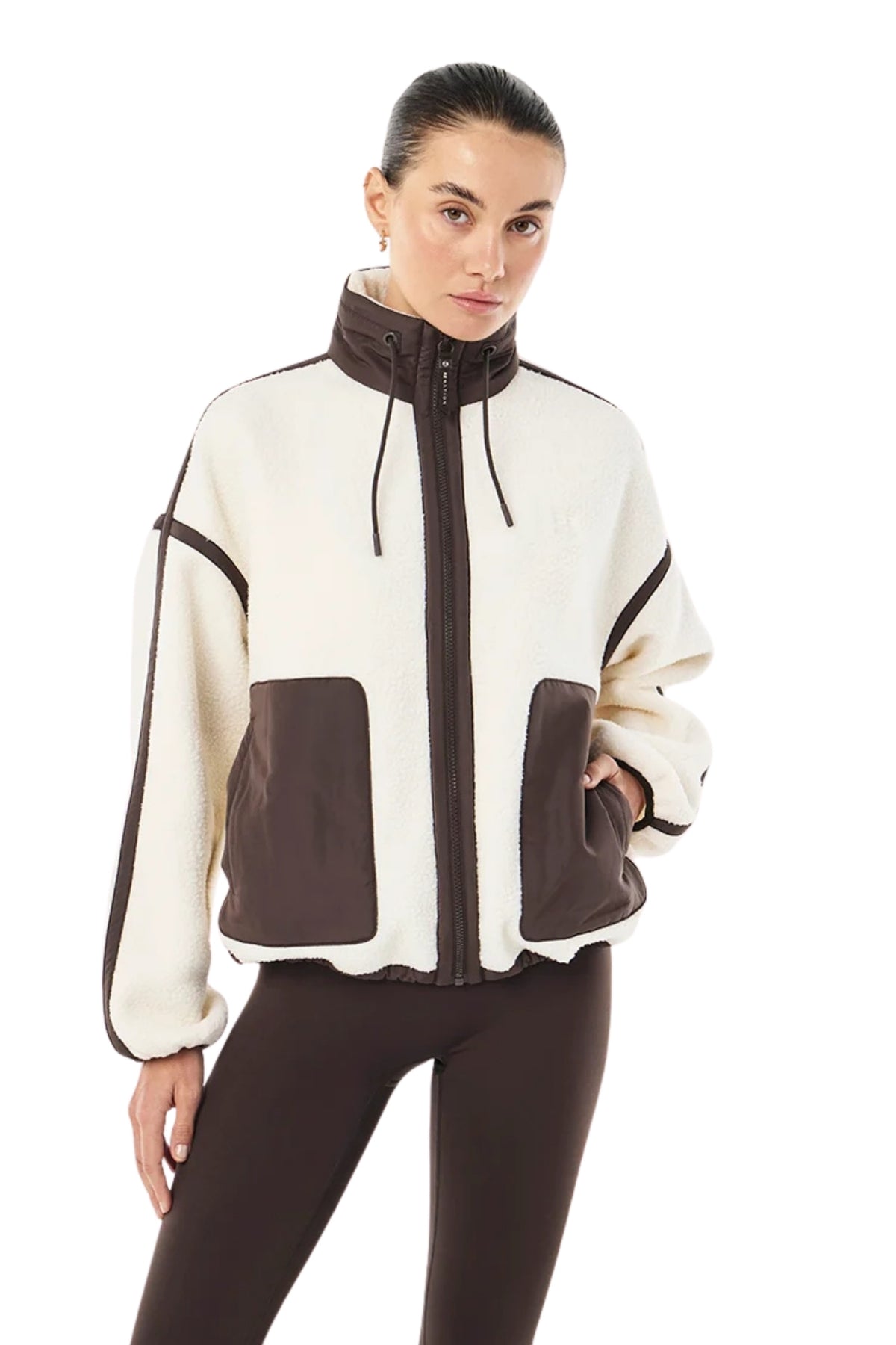 LENNON SHERPA JACKET IN WHISPER WHITE AND COFFEE