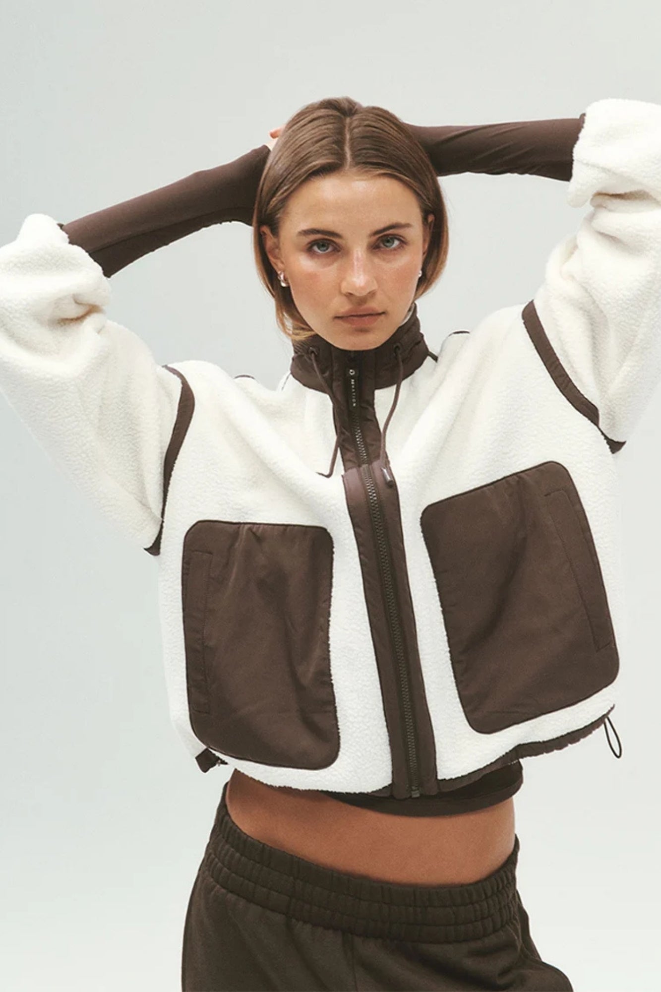 LENNON SHERPA JACKET IN WHISPER WHITE AND COFFEE