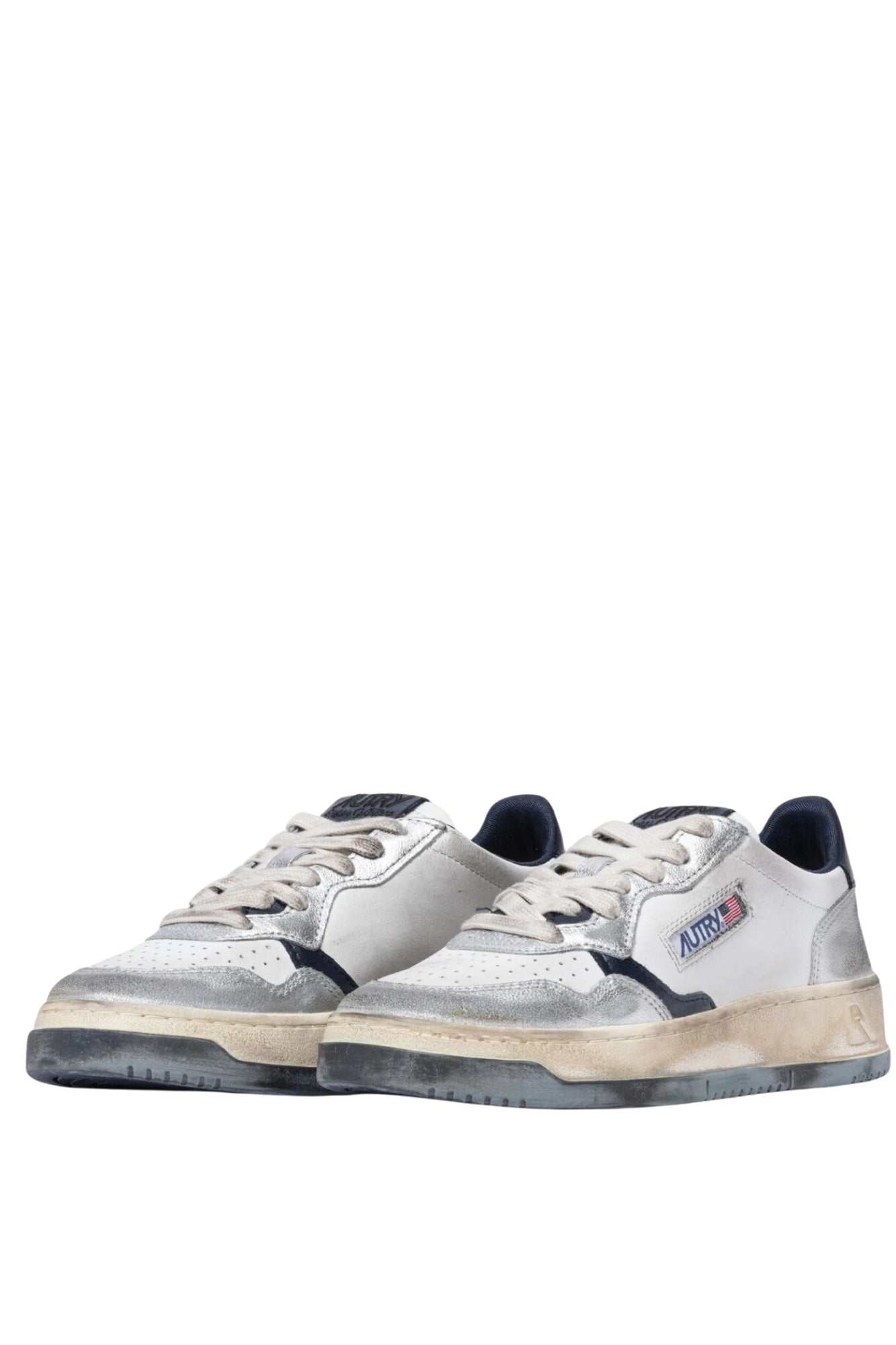 MEDALIST LOW SUPER VINTAGE SNEAKERS IN WHITE SPACE AND SILVER LEATHER