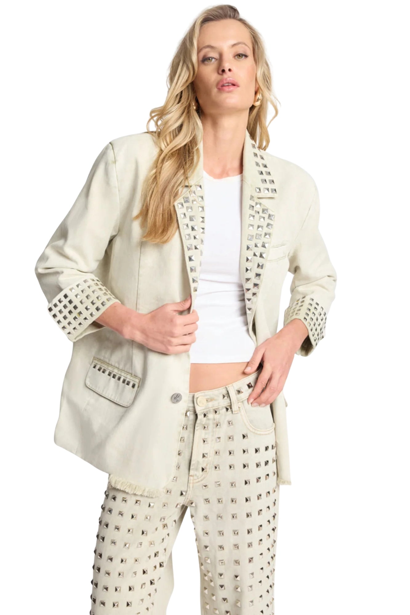 SILVER STORM STUDDED BLAZER IN ANTIQUE KAKI