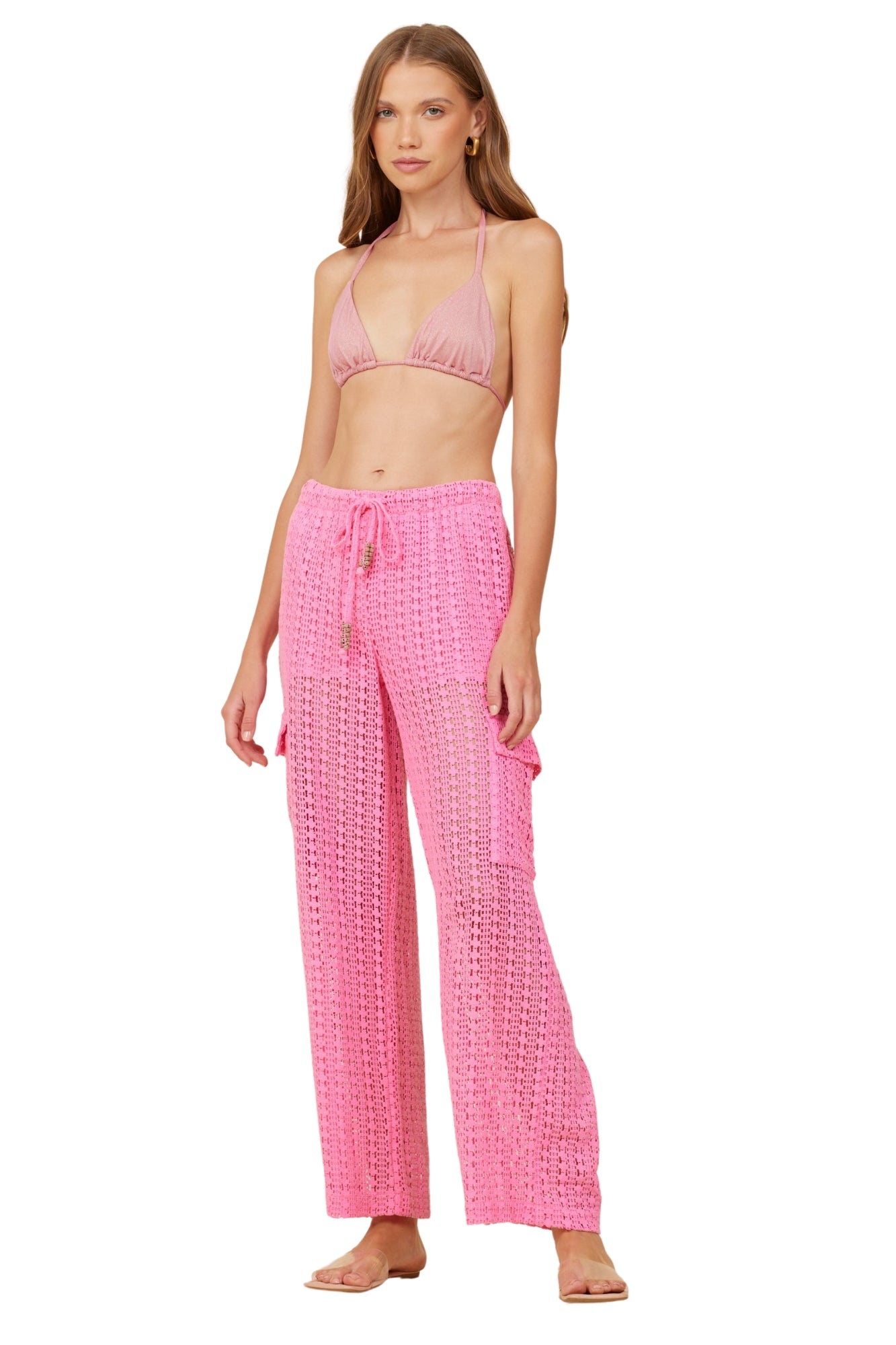 HOT PINK VERTICAL STRIPE CROCHET CARGOS
