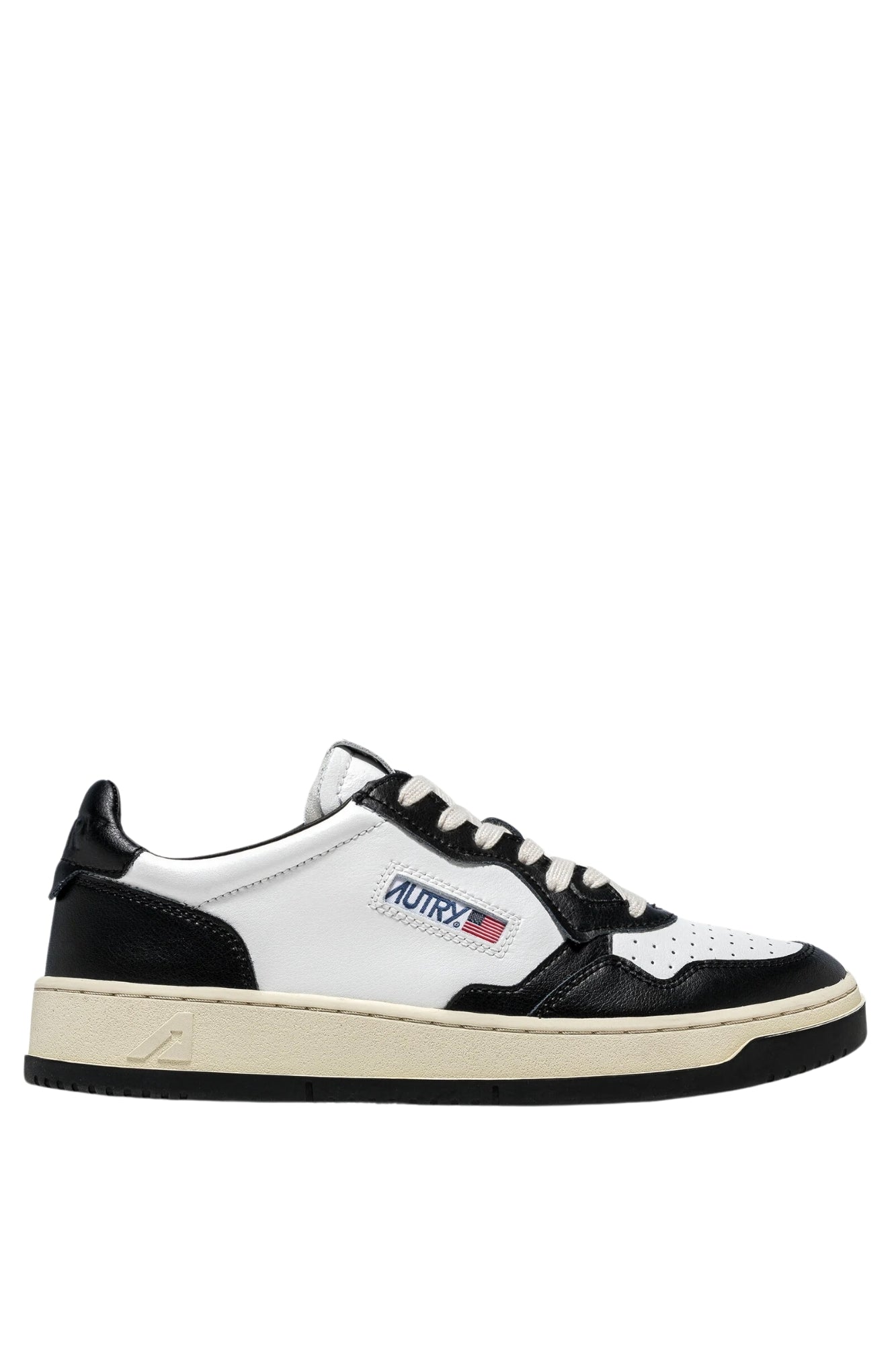 MEDALIST LOW BICOLOR SNEAKERS IN WHITE AND BLACK LEATHER