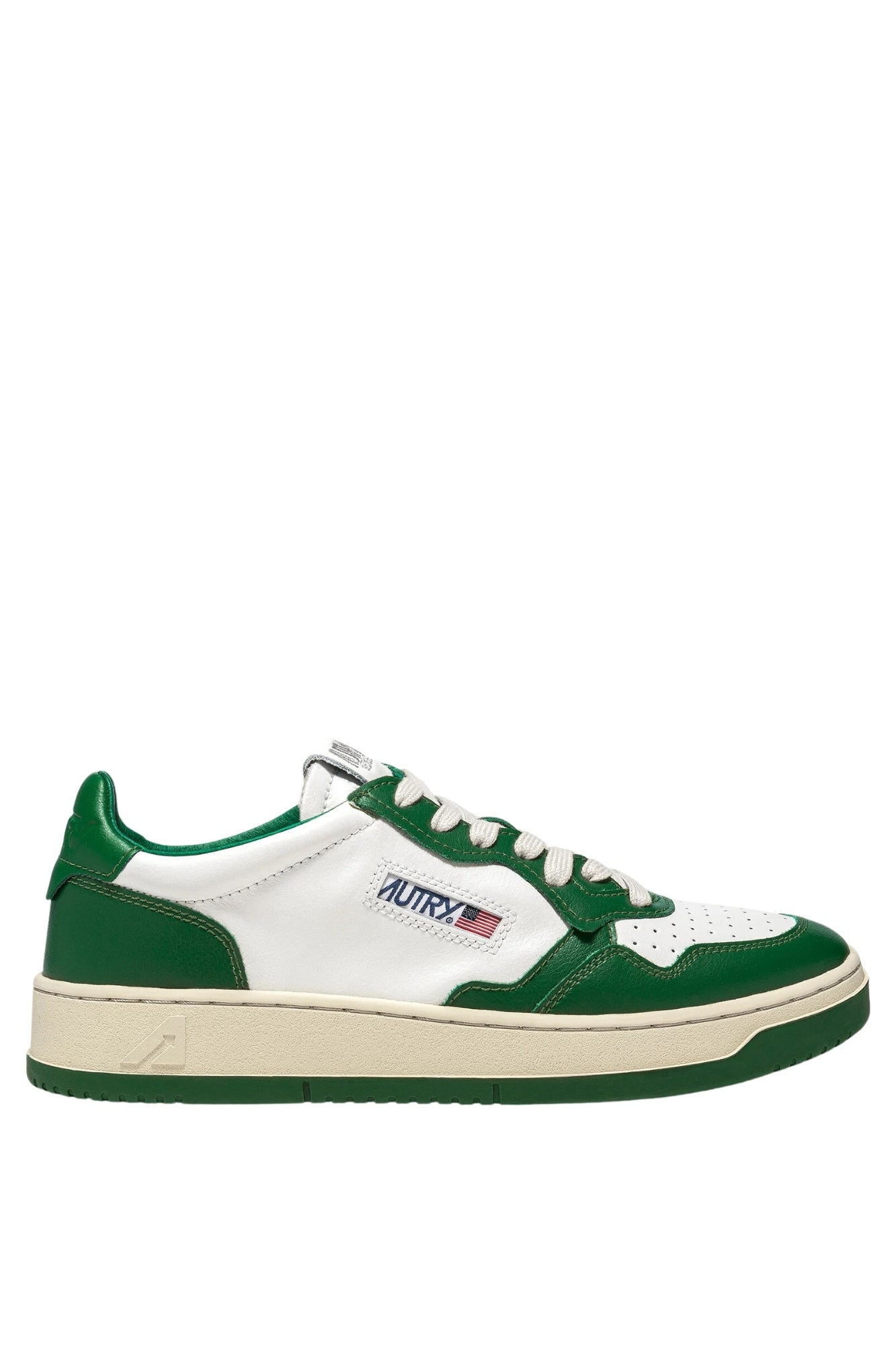 MEDALIST LOW BICOLOR SNEAKERS IN WHITE AND GREEN LEATHER