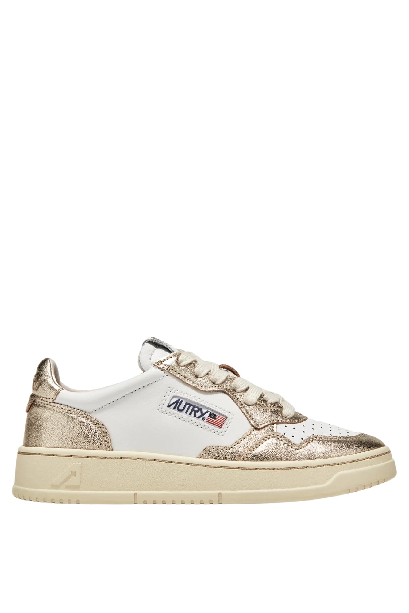MEDALIST LOW BICOLOR SNEAKERS IN WHITE AND PLATINUM LEATHER