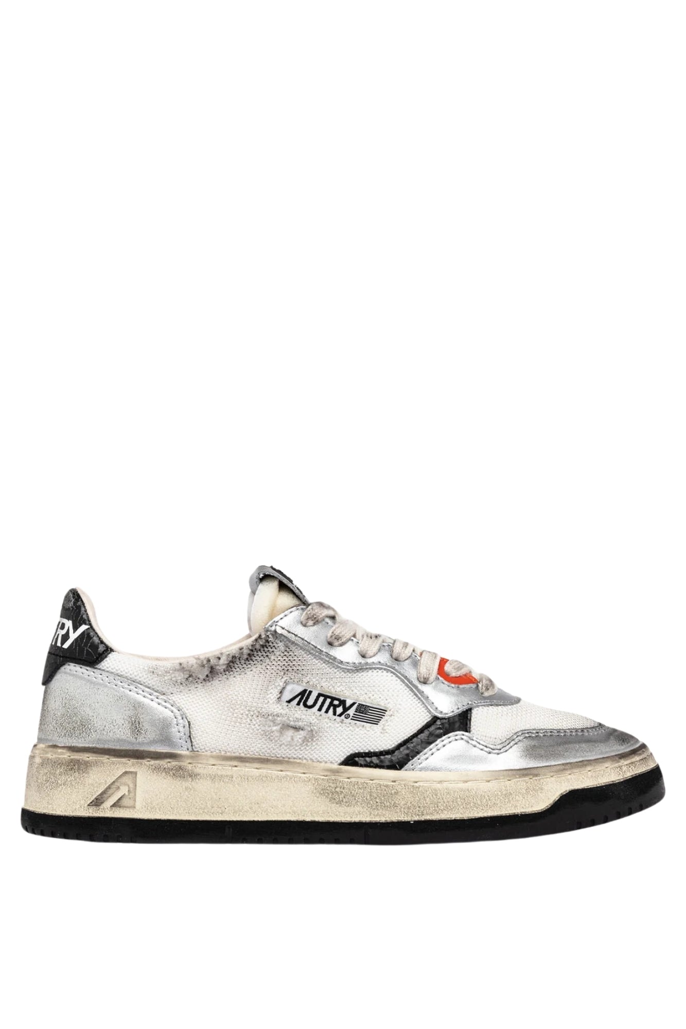 SUPER VINTAGE MEDALIST LOW SUPER VINTAGE SNEAKERS IN WHITE MESH, SILVER SUEDE AND BLACK LEATHER