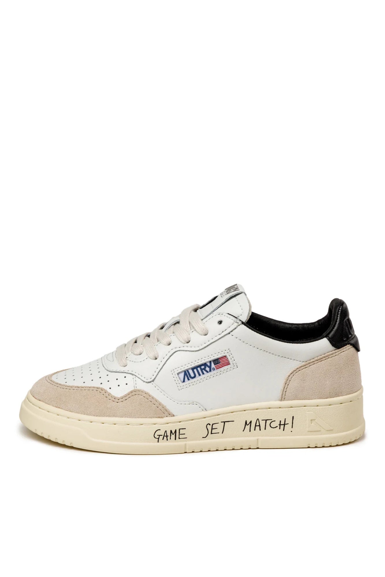 MEDALIST LOW SNEAKERS IN WHITE AND BLACK LEATHER AND SUEDE WITH LETTERING