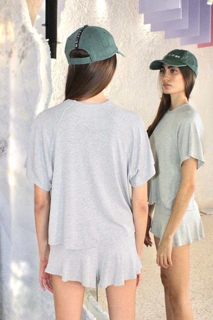 RIB SHORT SLEEVE HEATHER GREY LOOSE SET