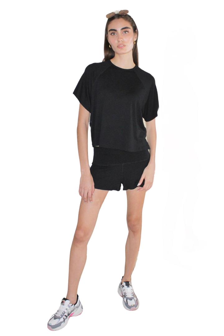 RIB SHORT SLEEVE BLACK LOOSE SET