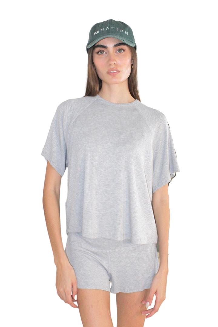 RIB SHORT SLEEVE HEATHER GREY LOOSE SET
