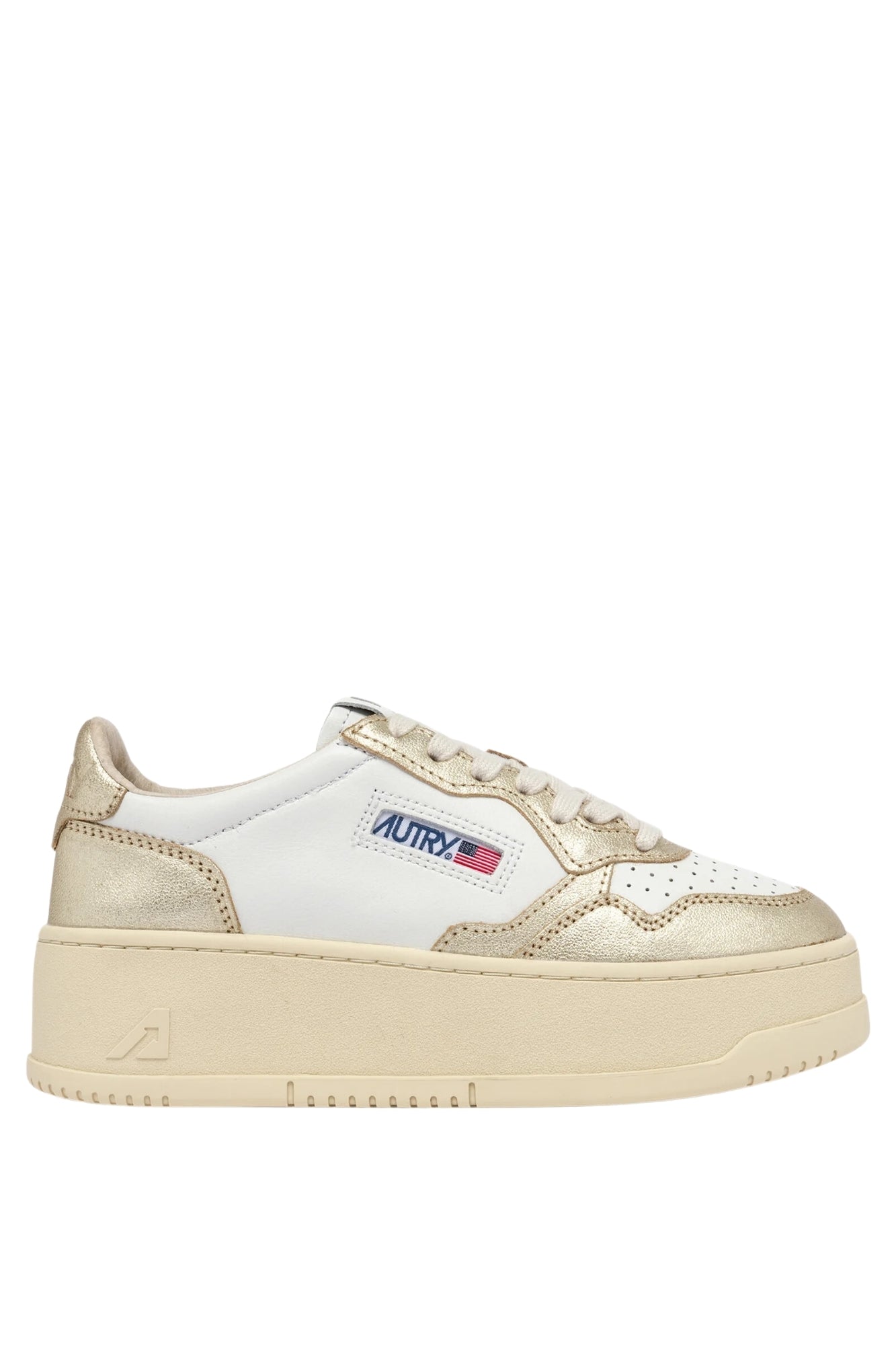 MEDALIST PLATFORM SNEAKERS IN WHITE AND PLATINUM LEATHER
