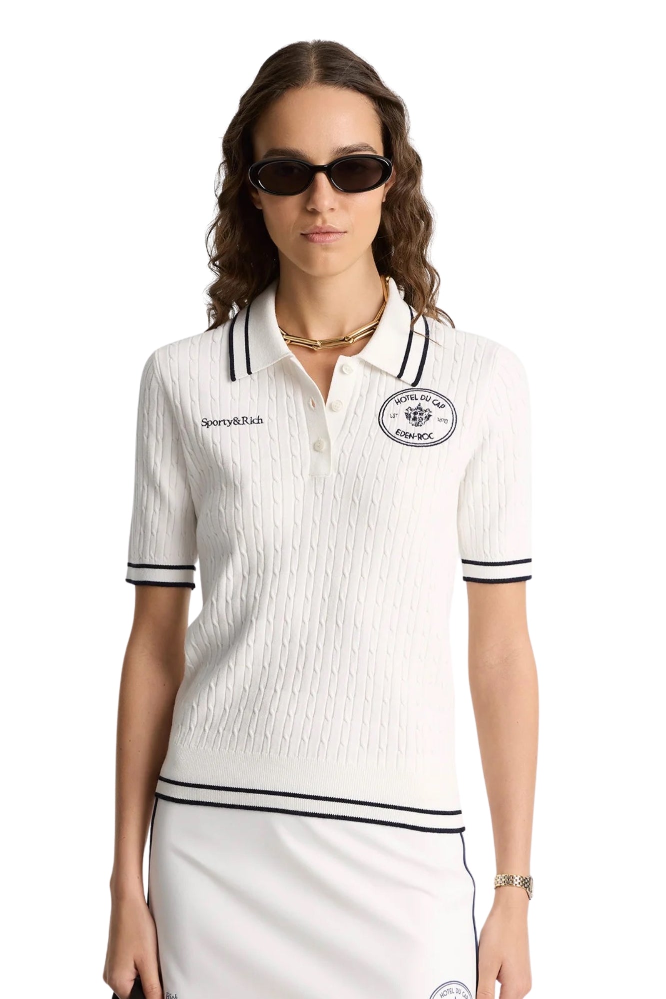 EDEN CREST CABLE KNIT WHITE POLO
