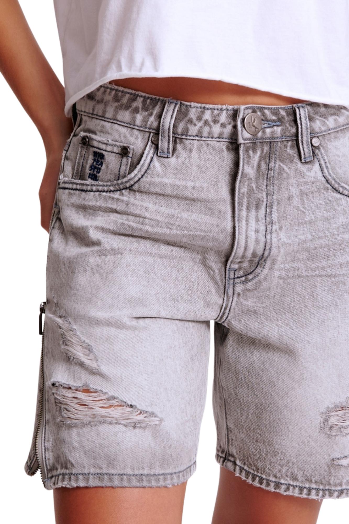 SLATE ACID ZIPPED UP JACKSON MID WAIST WIDE LEG SHORTS