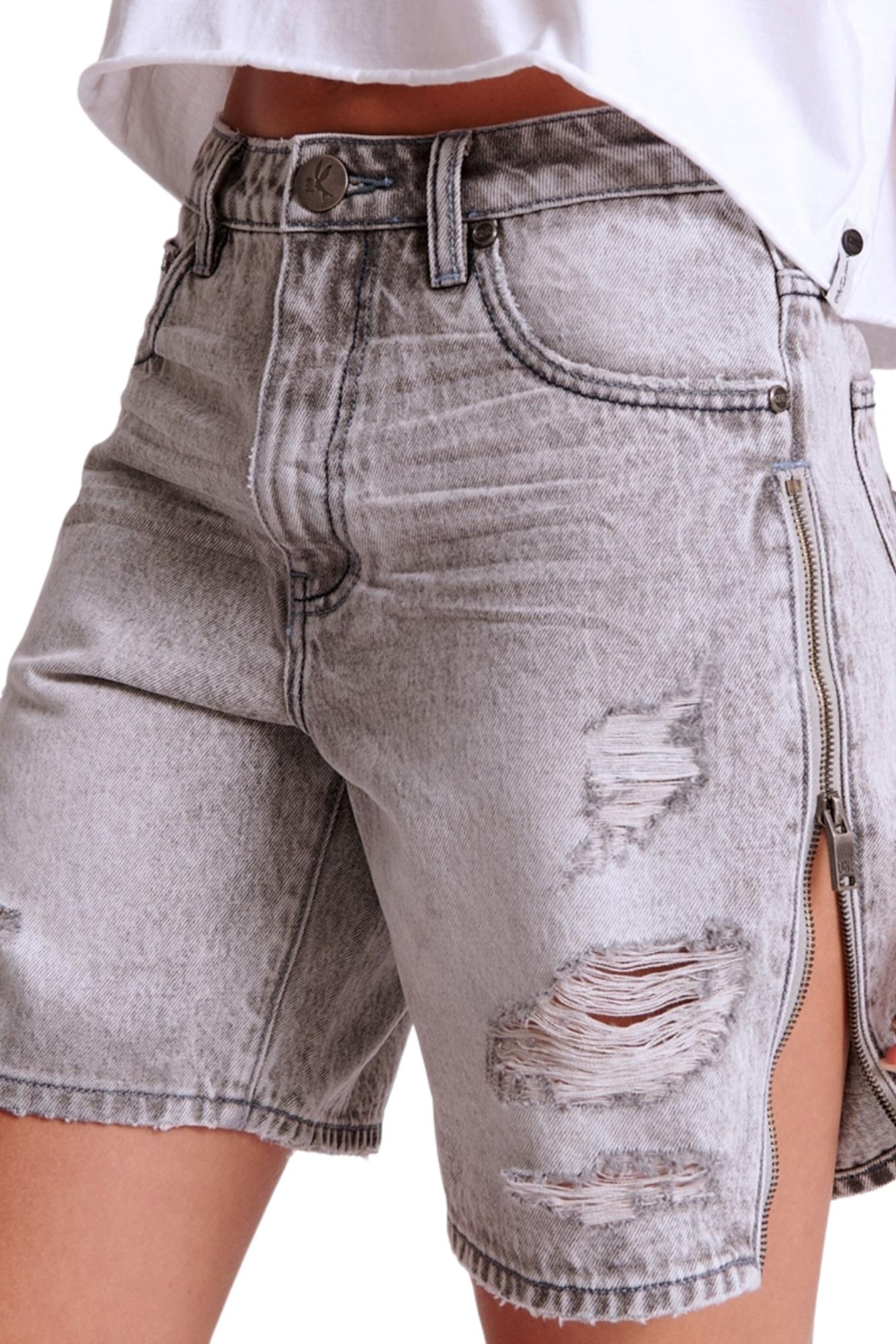 SLATE ACID ZIPPED UP JACKSON MID WAIST WIDE LEG SHORTS