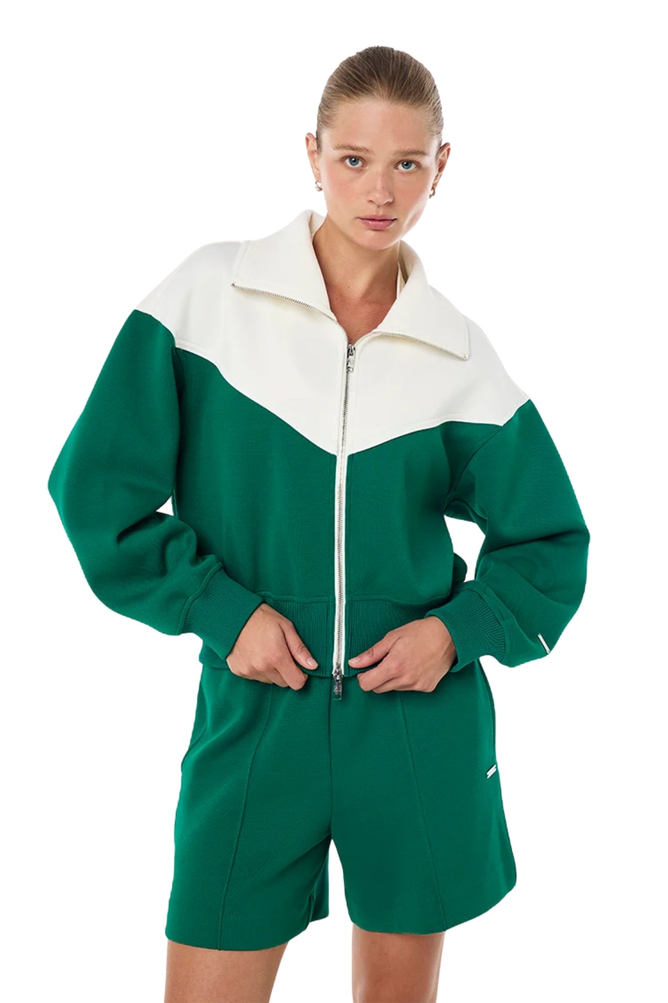 TRIUMPH JACKET IN COLLEGE GREEN AND WHISPER WHITE