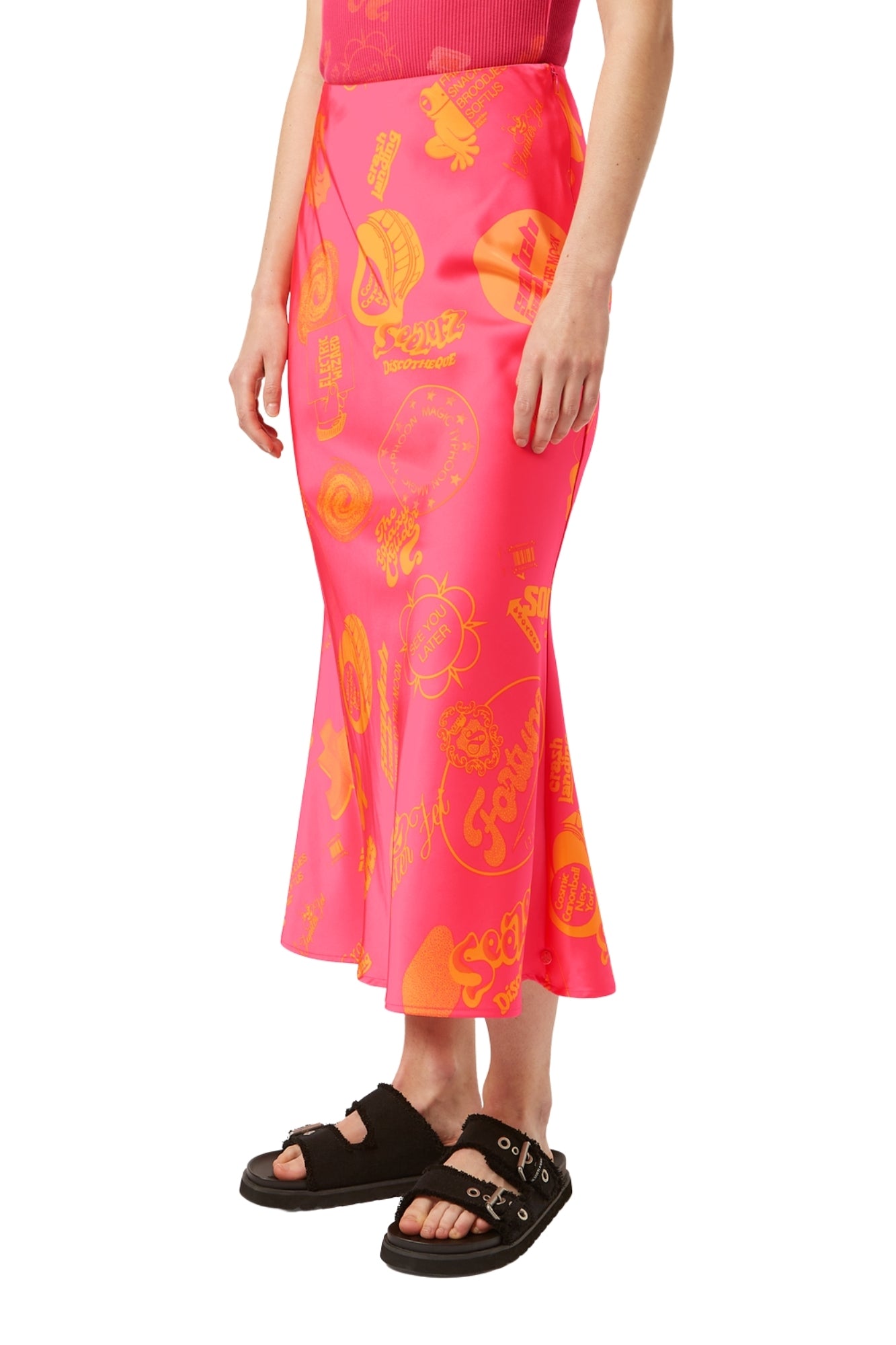 SATIN MIDI LUNAR PIER PINK SKIRT