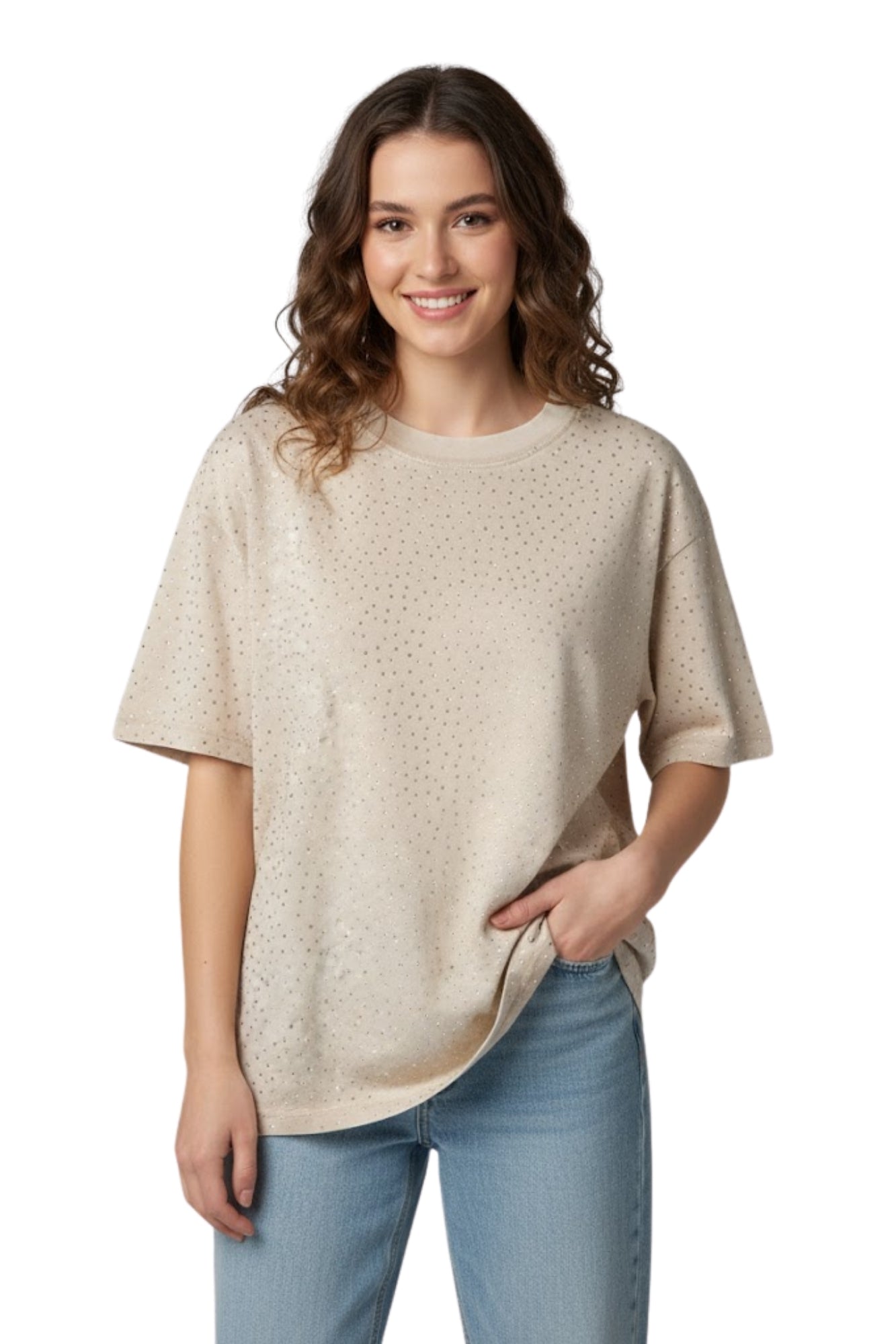 RHINESTONE BEIGE TOP