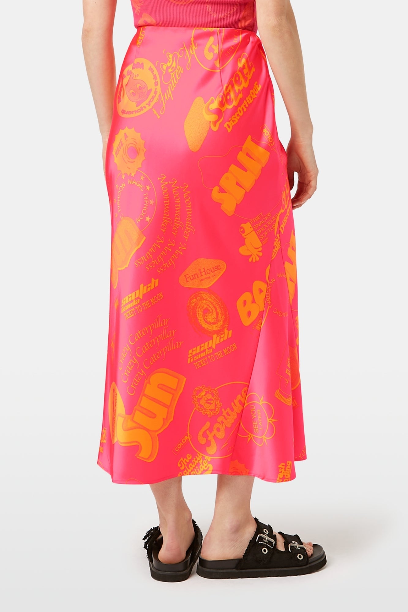 SATIN MIDI LUNAR PIER PINK SKIRT
