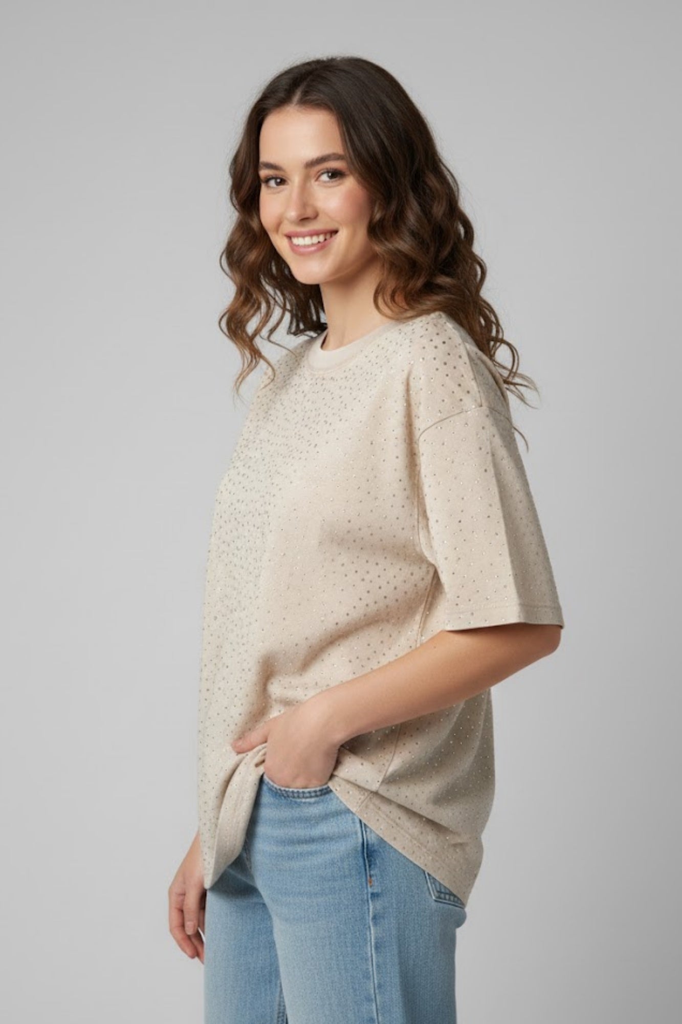 RHINESTONE BEIGE TOP