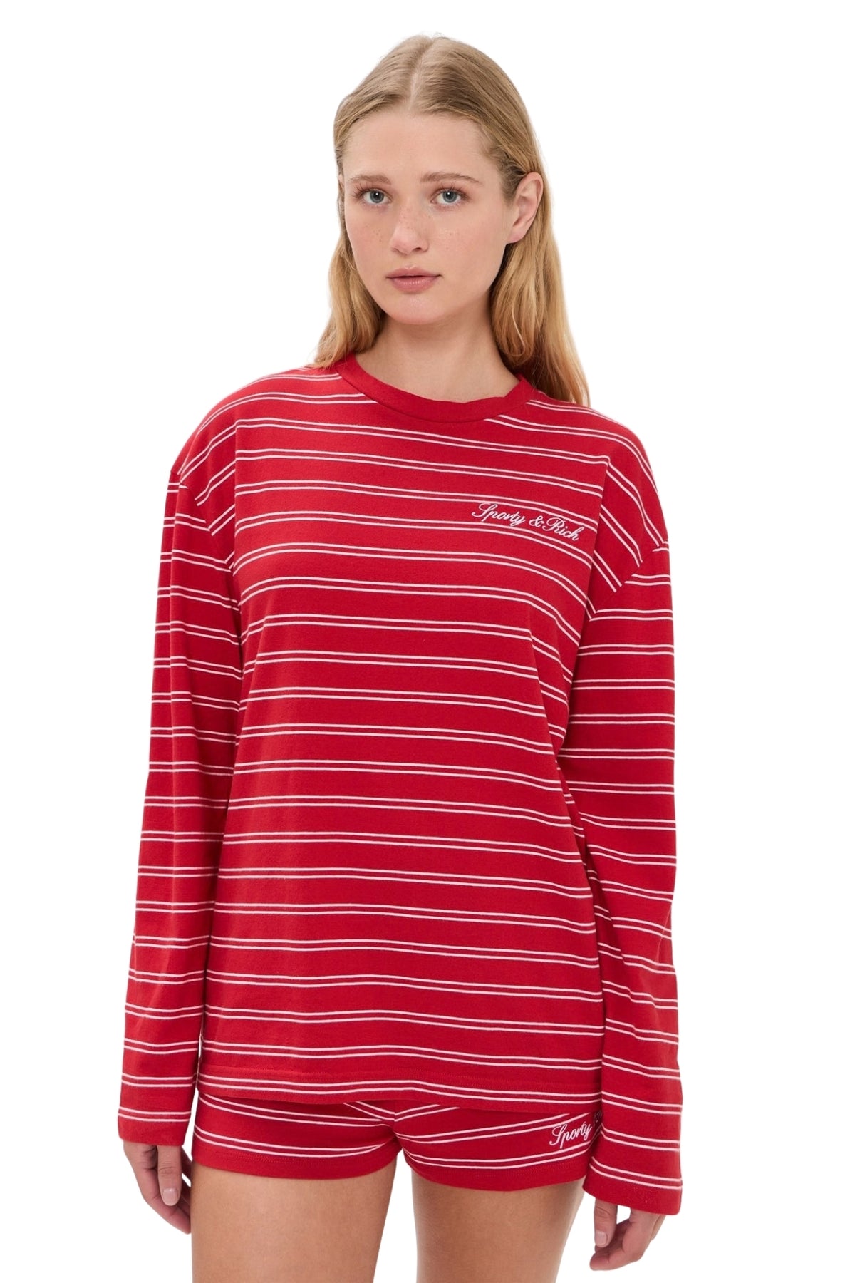 SIGNATURE LOGO EASY LONGSLEEVE IN RUBY AND WHITE