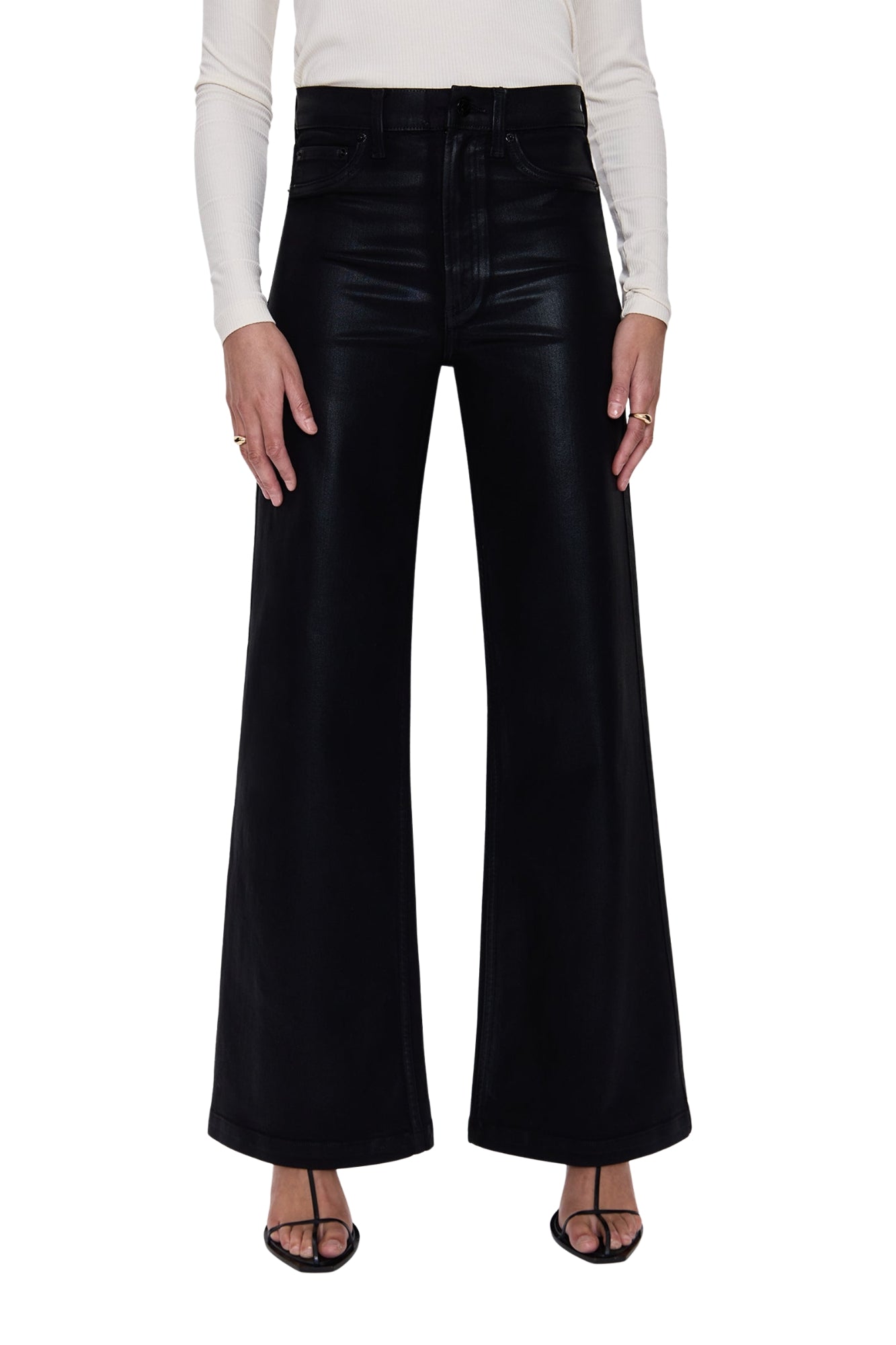 LANA HIGH RISE ULTRA COATED NOIR WIDE LEG