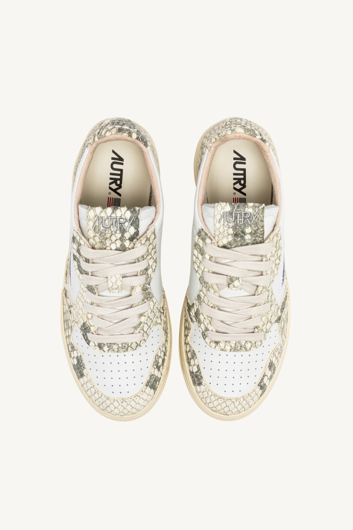 MEDALIST LOW SNEAKERS IN WHITE LEATHER WITH SNAKE DIAMOND PRINT