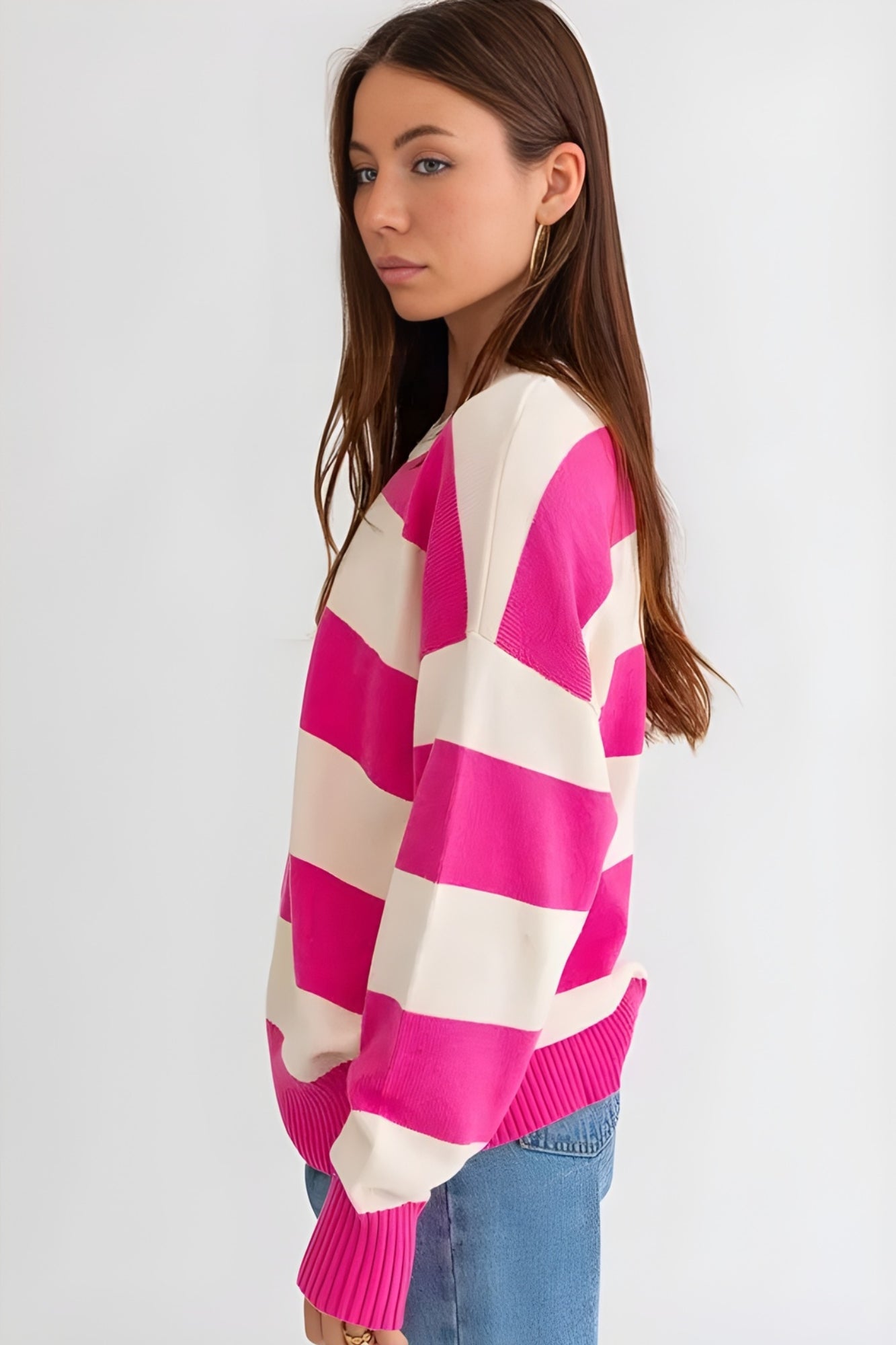 STRIPED CREAM PINK SWEATER