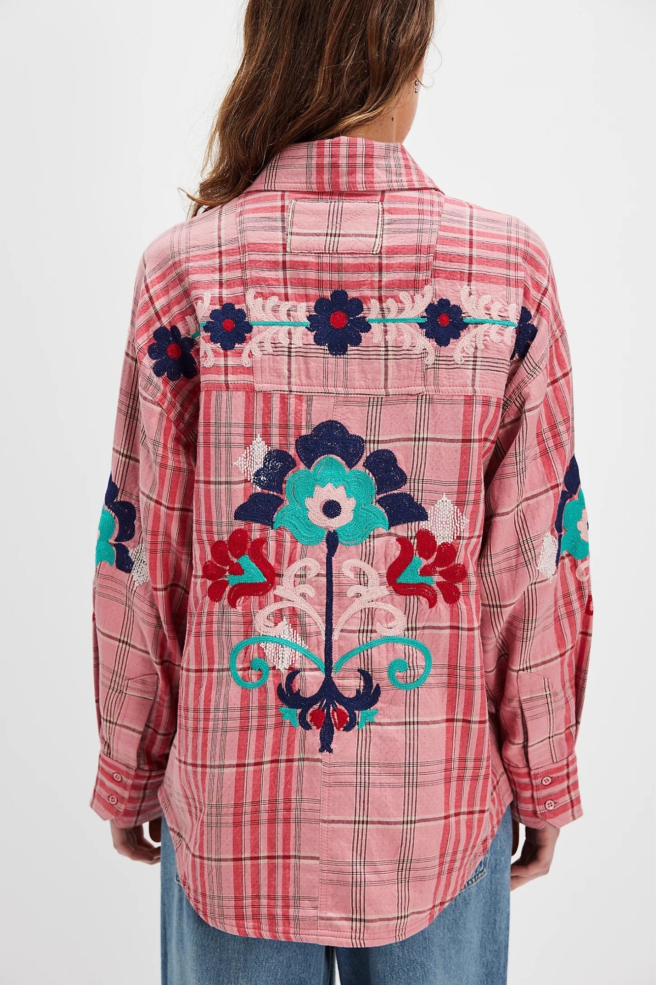 EMBROIDERED SASHIKO PINK COMBO SHIRT