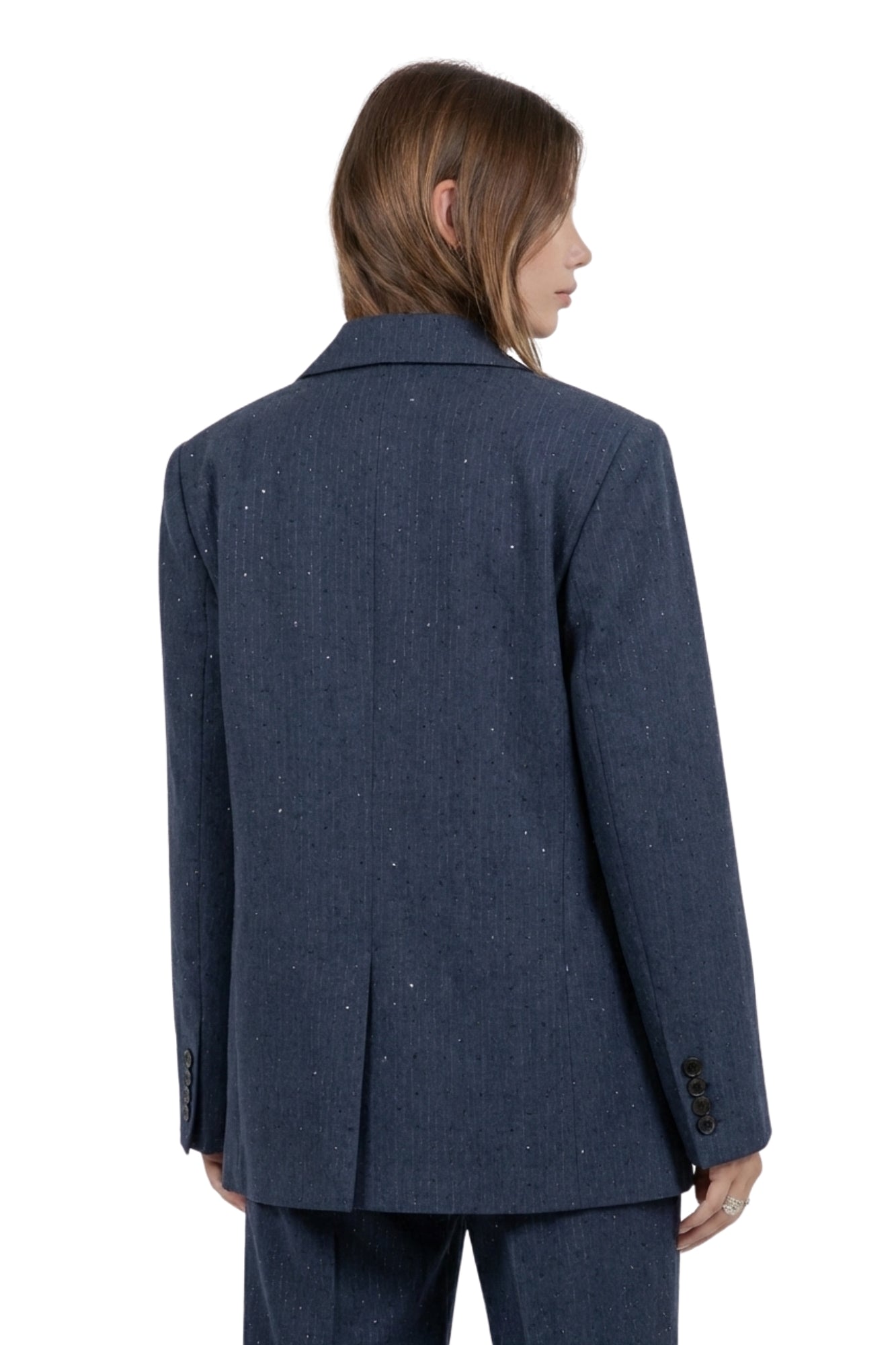 RHINESTONE EMBOSSED NAVY PINSTRIPE BLAZER