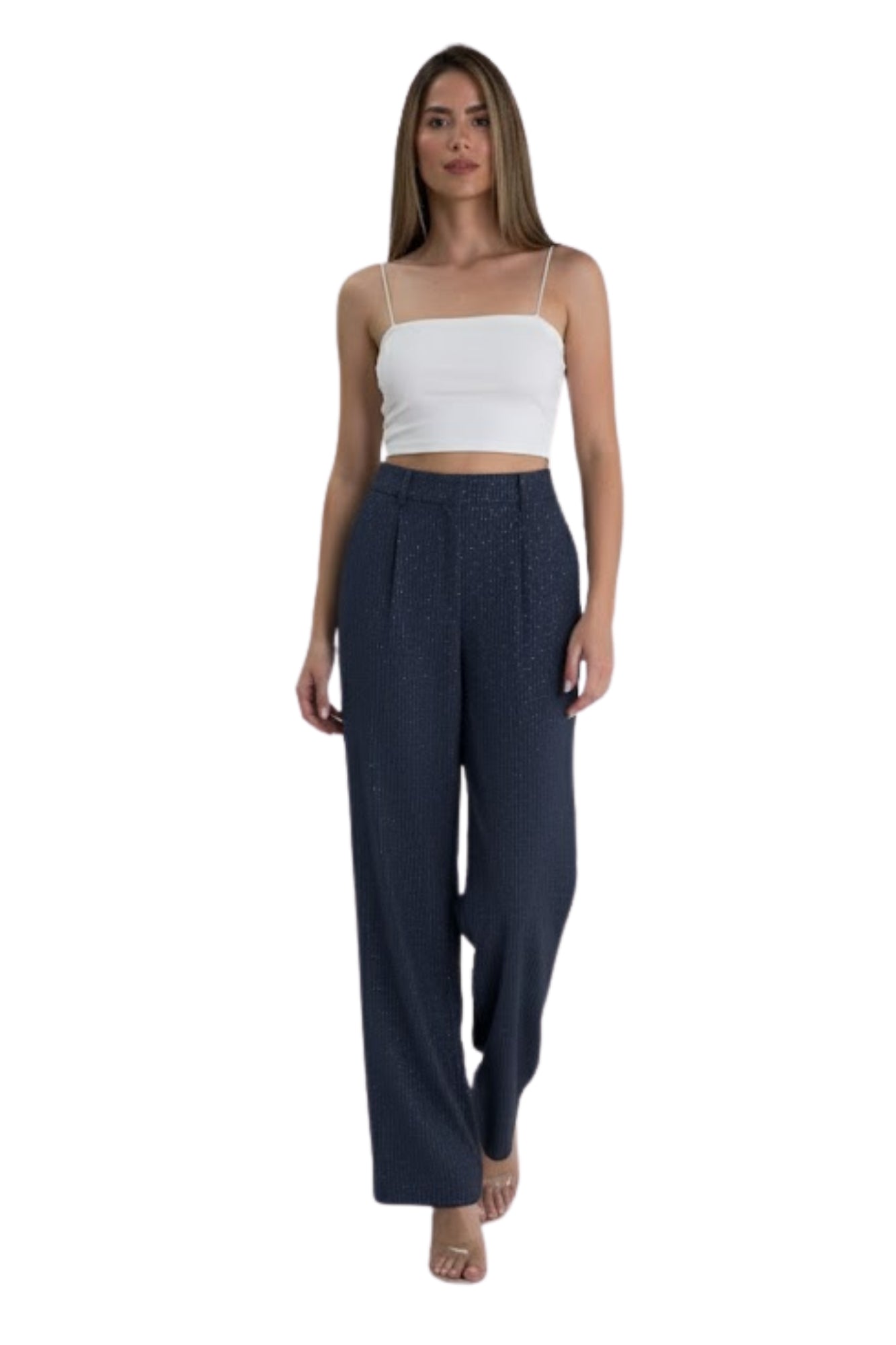 RHINESTONE EMBOSSED NAVY PINSTRIPE PANT