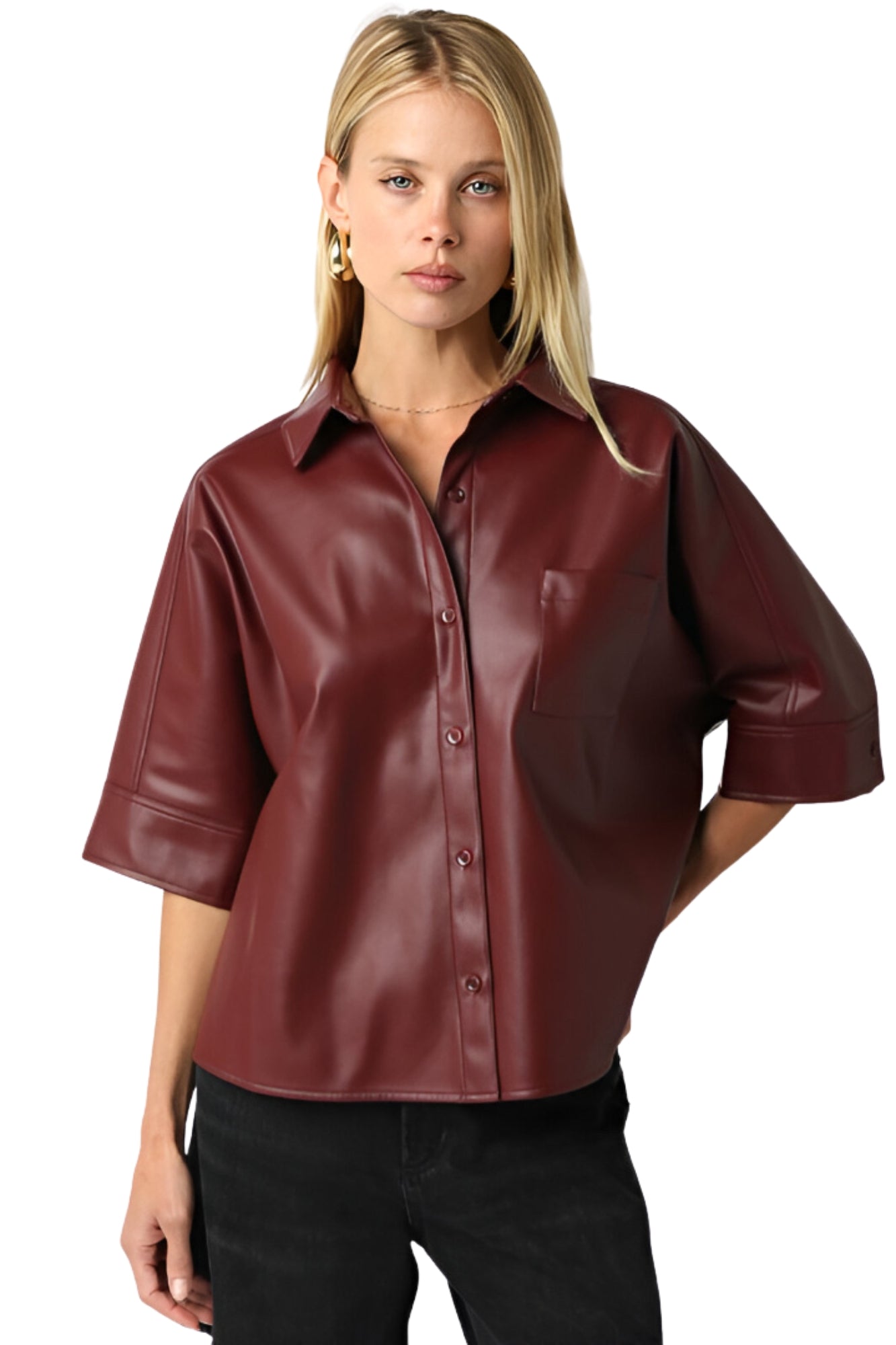 EVE BURGUNDY PU SHIRT