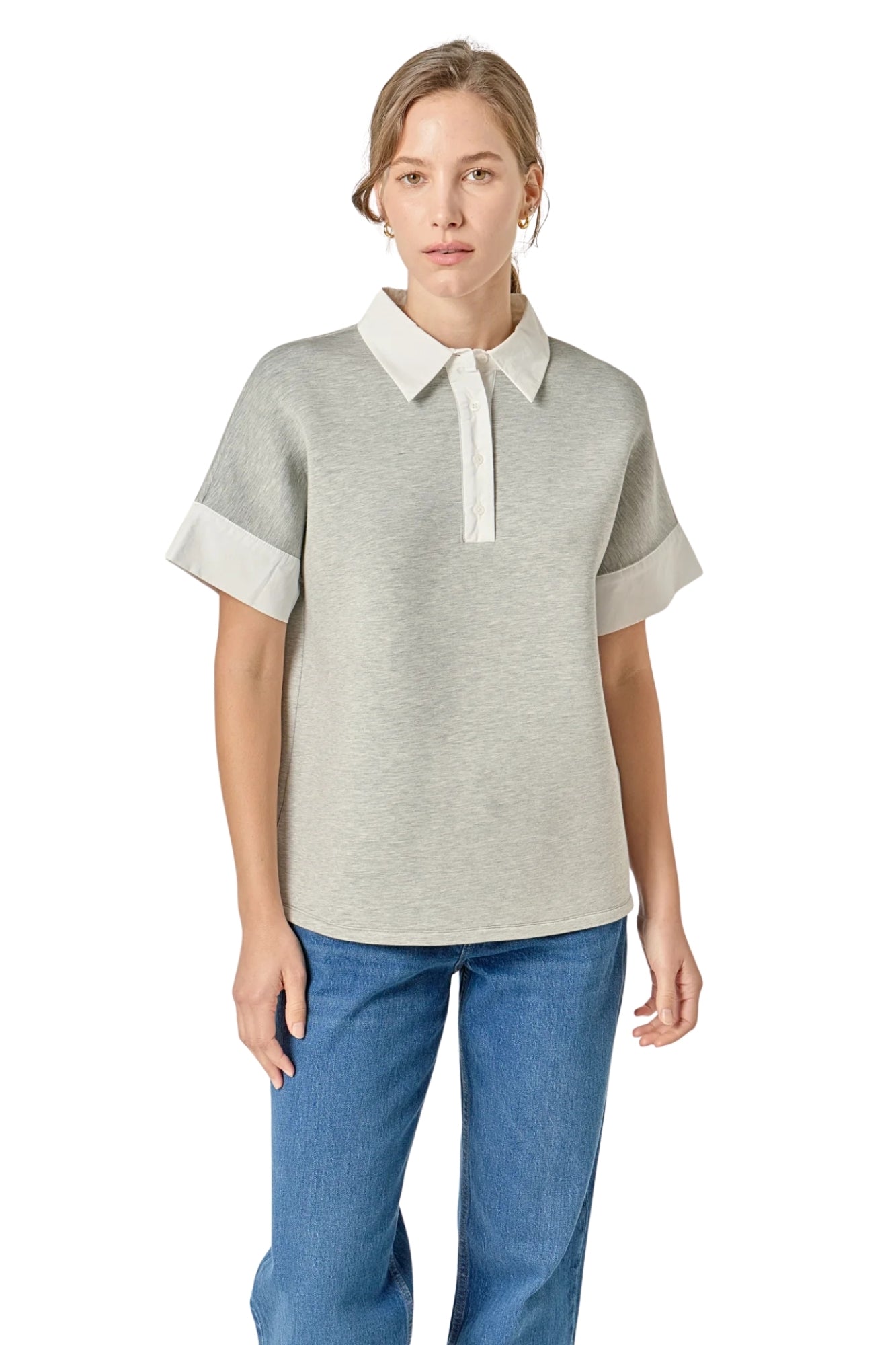 SCUBA COLLAR HEATHER GREY WHITE SWEATSHIRT