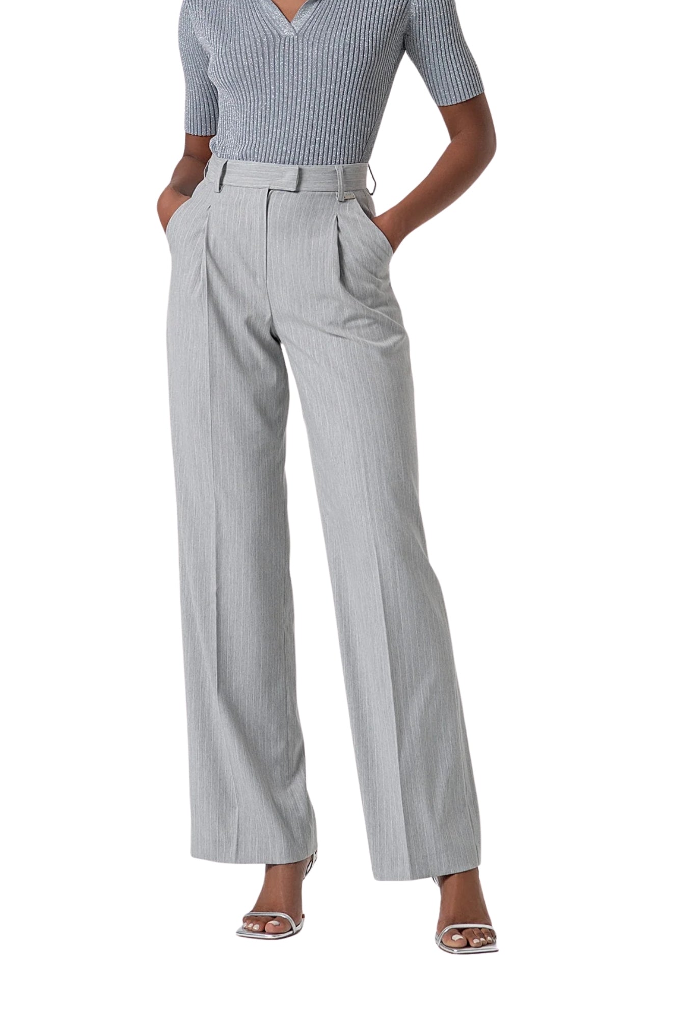 PALAZZO PANT FLARE WITH PINSTRIPED PATTERN