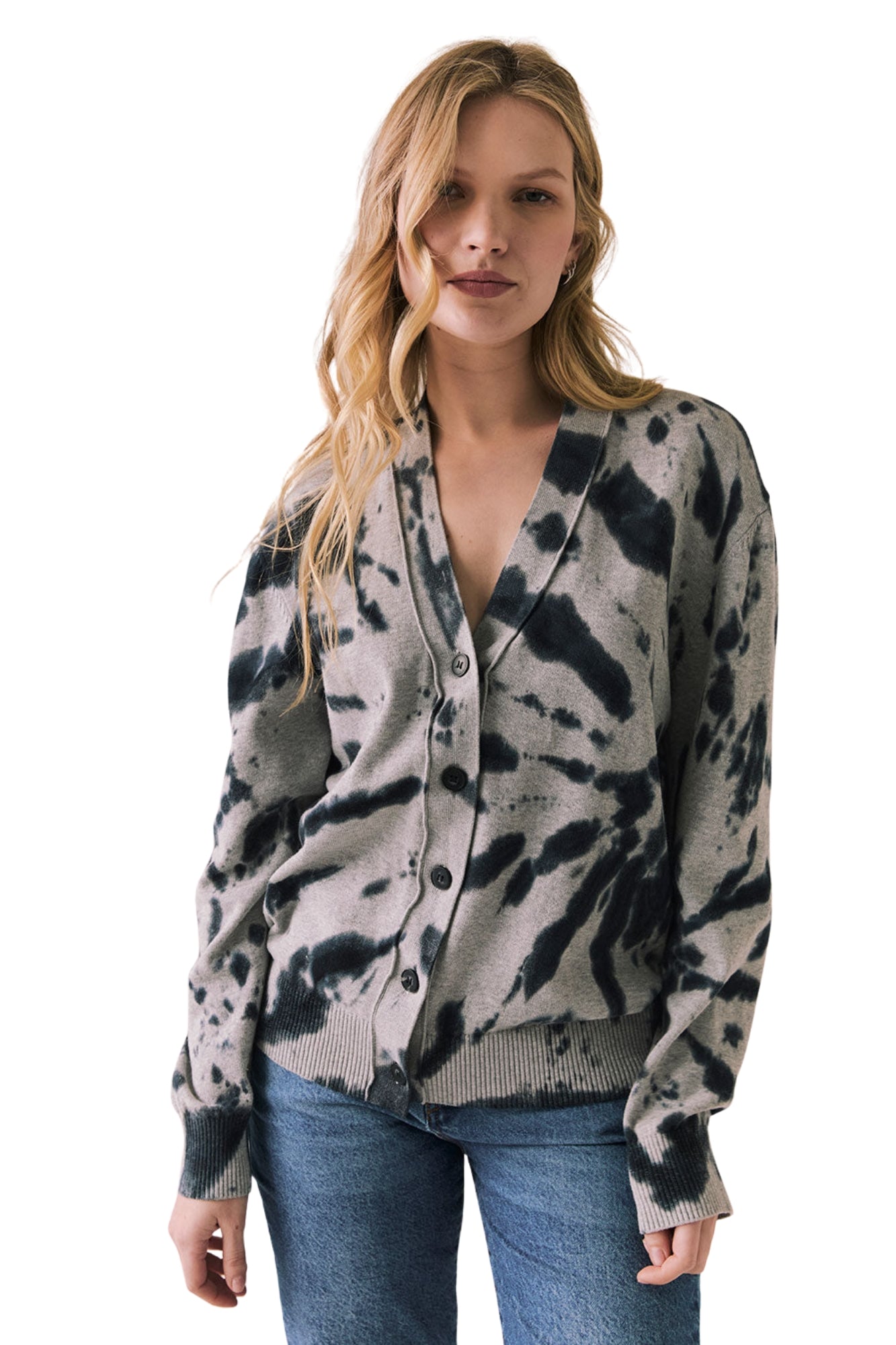 INTARSIA KNIT VIBE TIE DYE CARDIGAN
