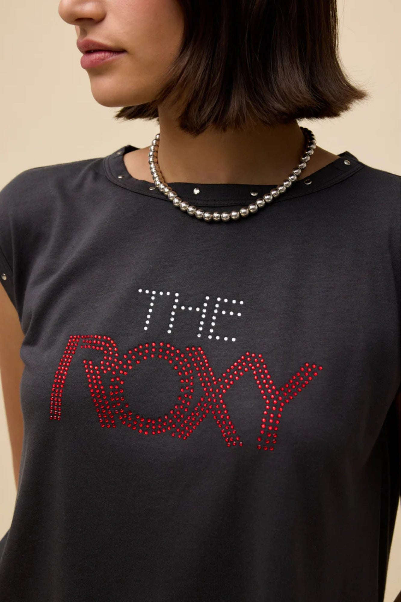 THE ROXY RHINESTONE SWING MUSCLE REACTIVE BLACK TANK