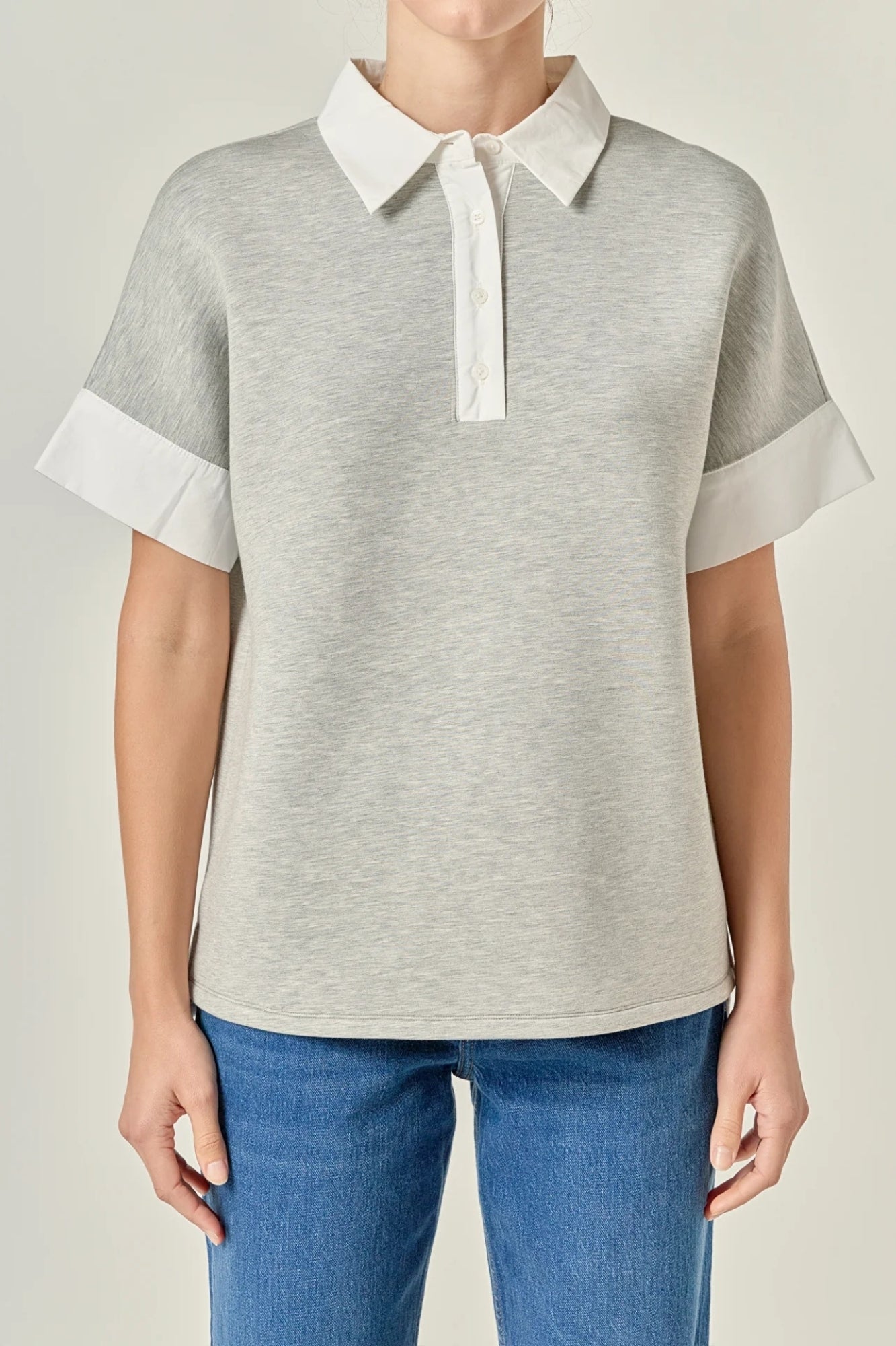 SCUBA COLLAR HEATHER GREY WHITE SWEATSHIRT