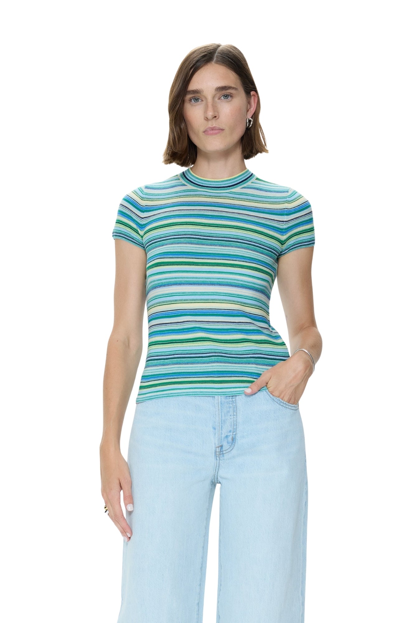 SELENE SHORT SLEEVE BLUE GREEN SWEATER TEE