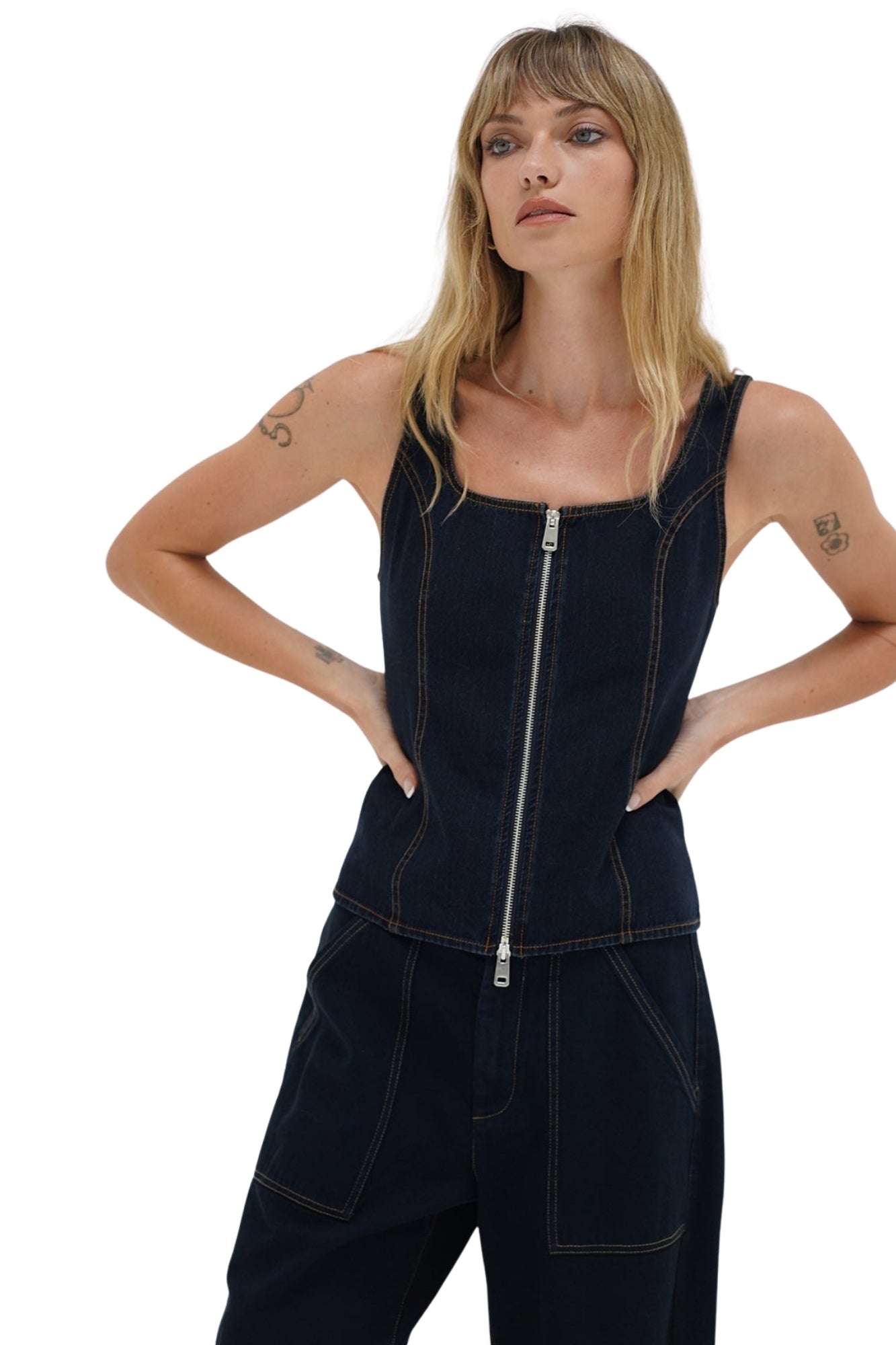 GILI ZIP TANK RAW LOOK DENIM