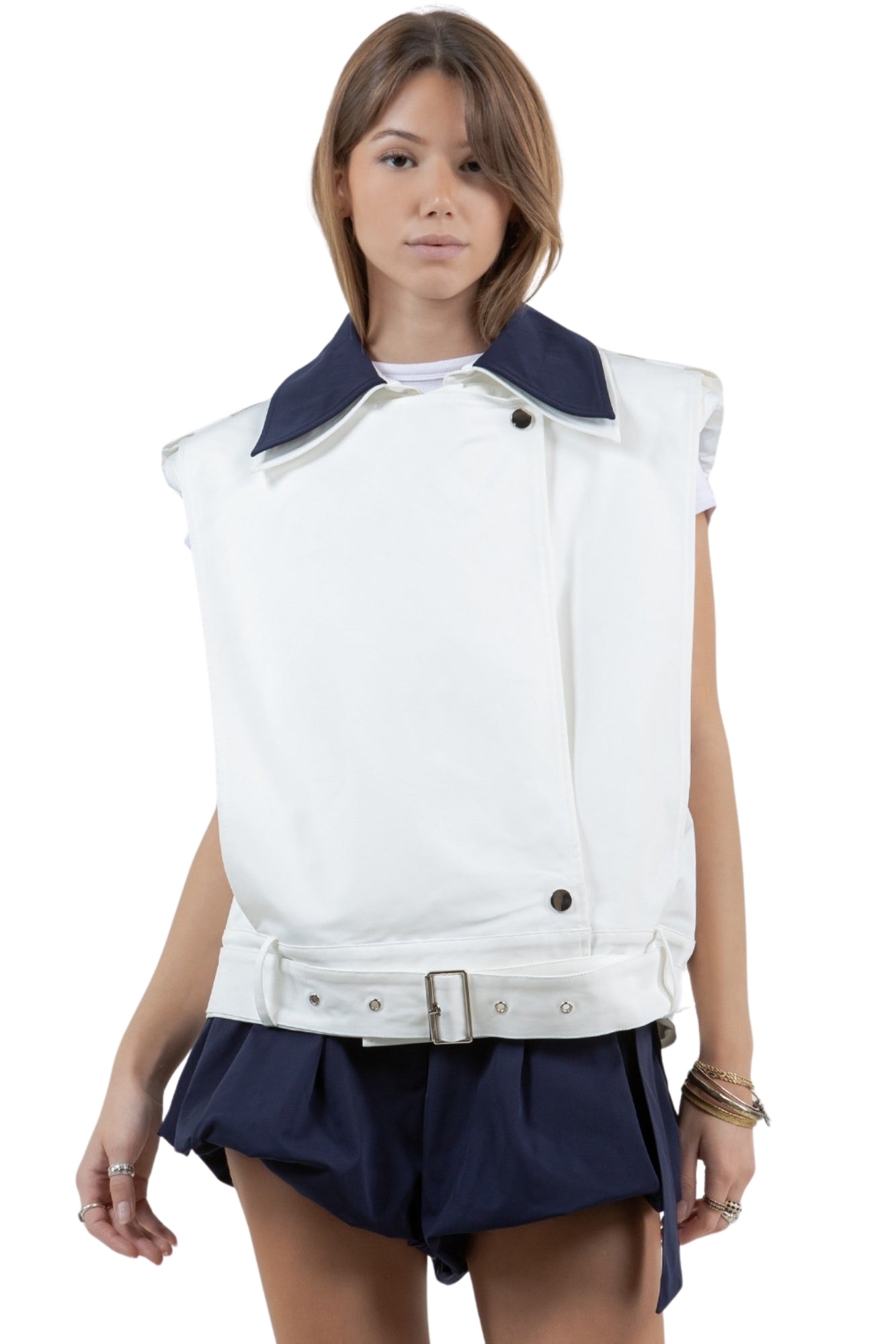 DOUBLE CONTRAST WOVEN WHITE NAVY SET