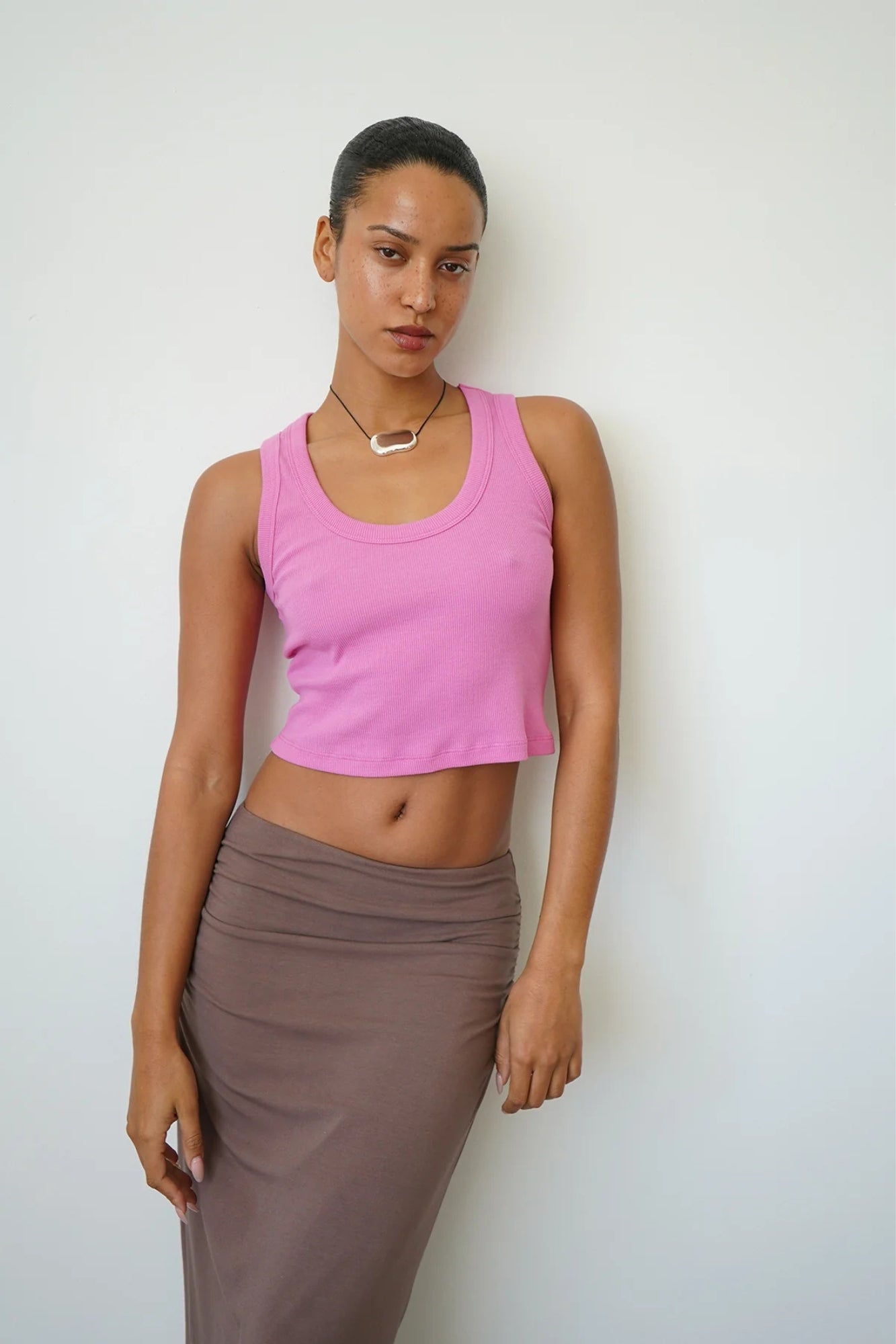 KAT RIB CROP TANK IN AURORA PINK