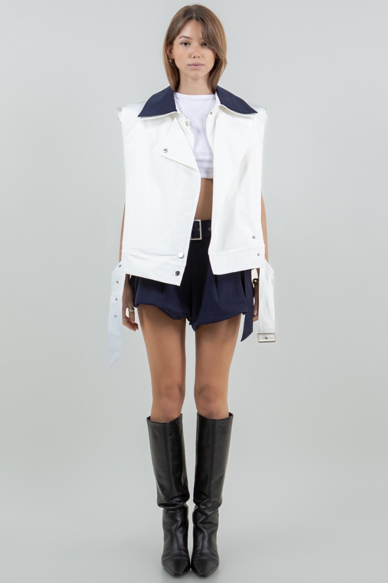 DOUBLE CONTRAST WOVEN WHITE NAVY SET