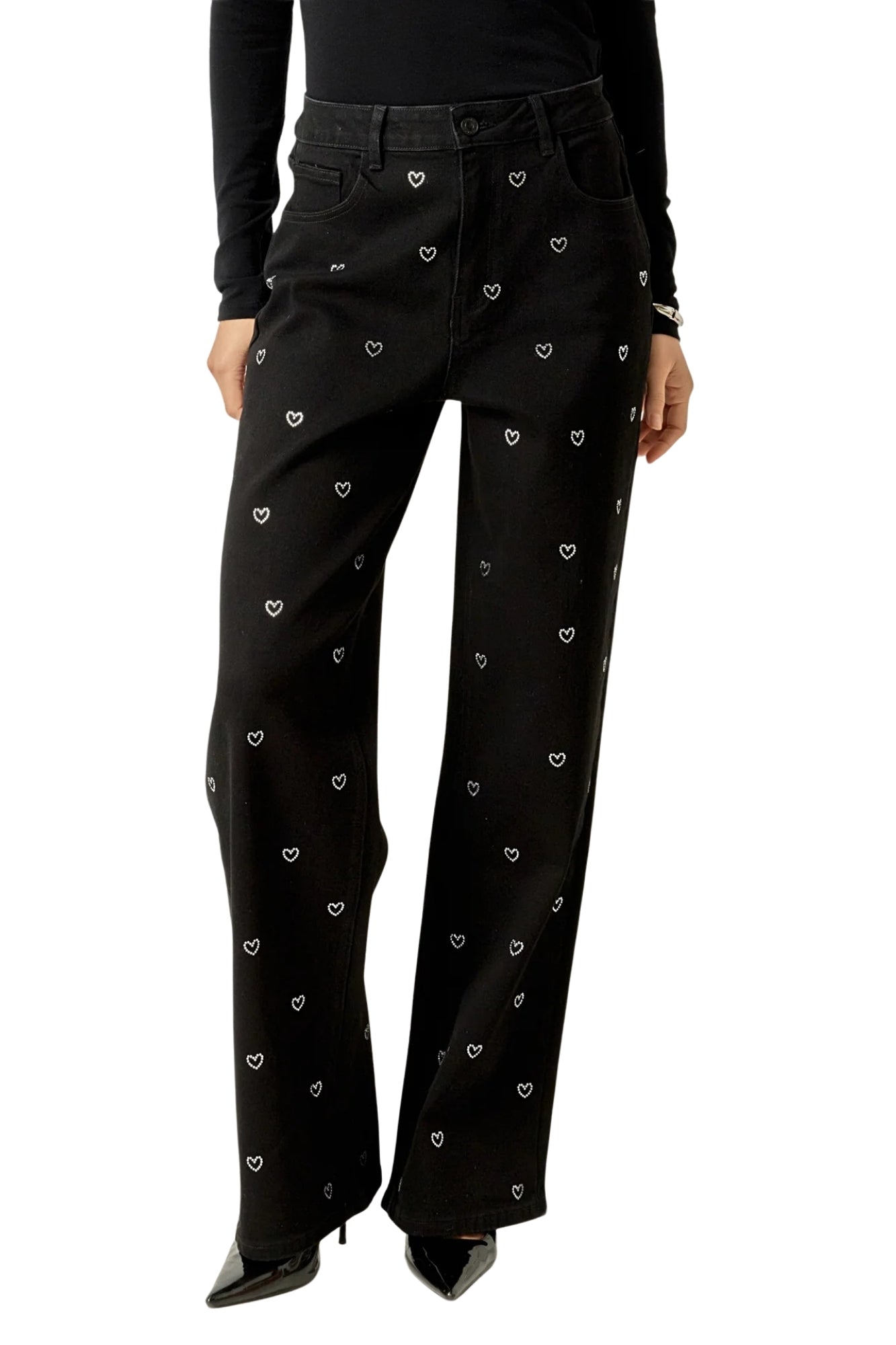 RHINESTONE HEART BLACK JEANS