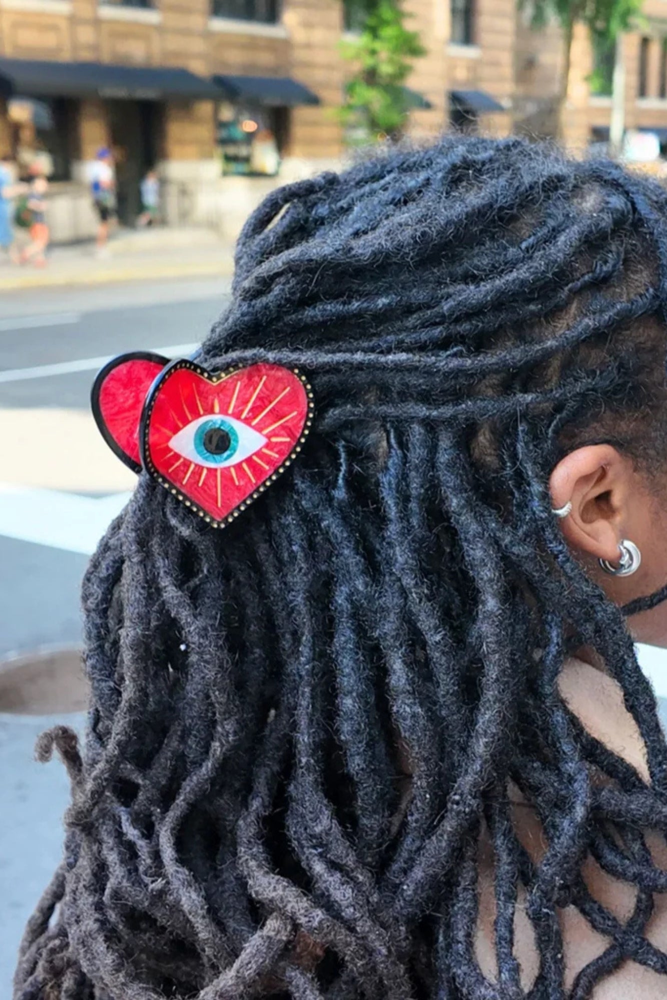 HAND PAINTED LUCKY EYE HEART HAIR CLAW  CLIP